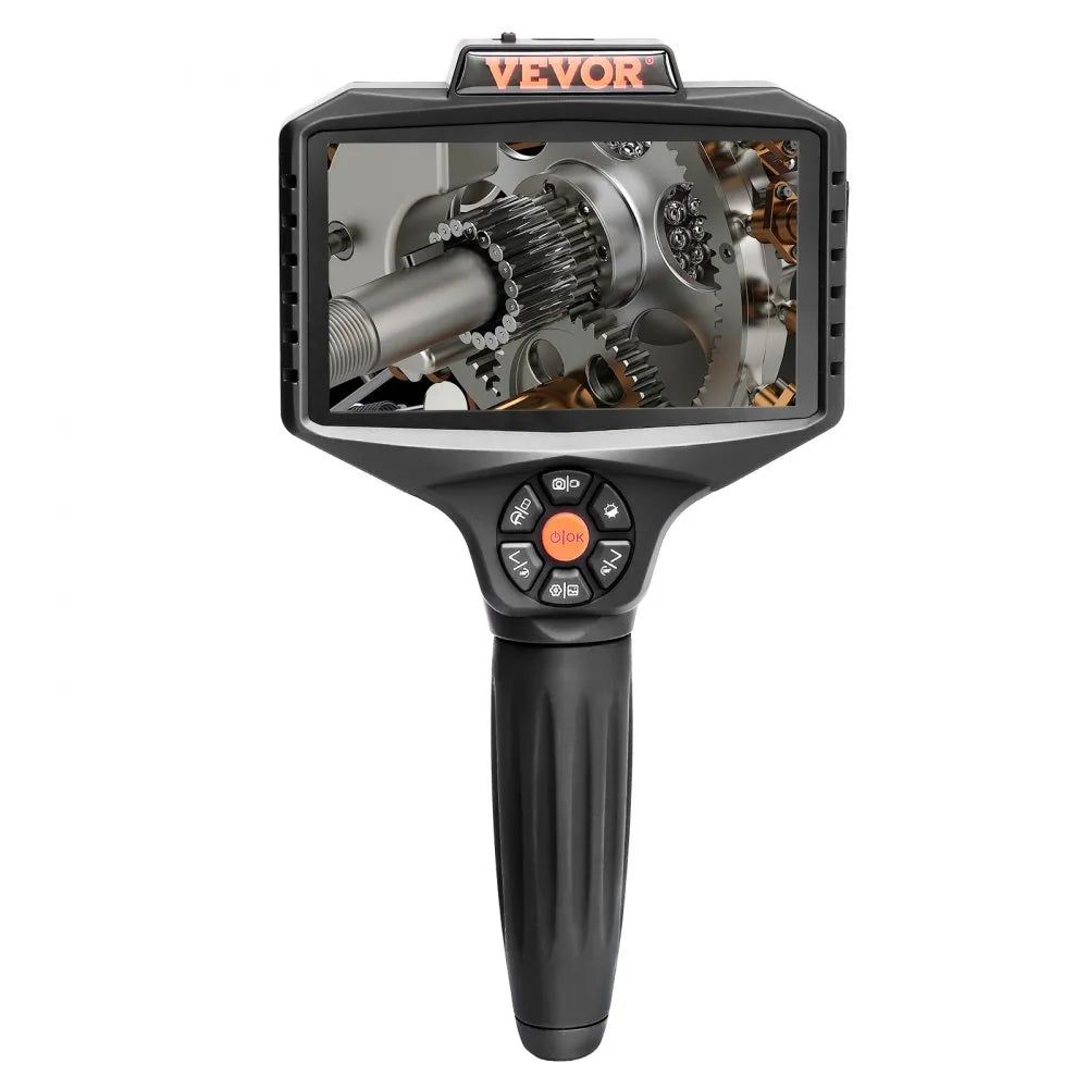 VEVOR Triple Lens Industrial Endoscope, 5" IPS Screen Borescope Inspection Camera with Lights, Split Screen, 8x Zoom, IP67 Waterproof Drain Snake Camera for Auto, Plumbing(16.5FT Cable, 32GB Card)