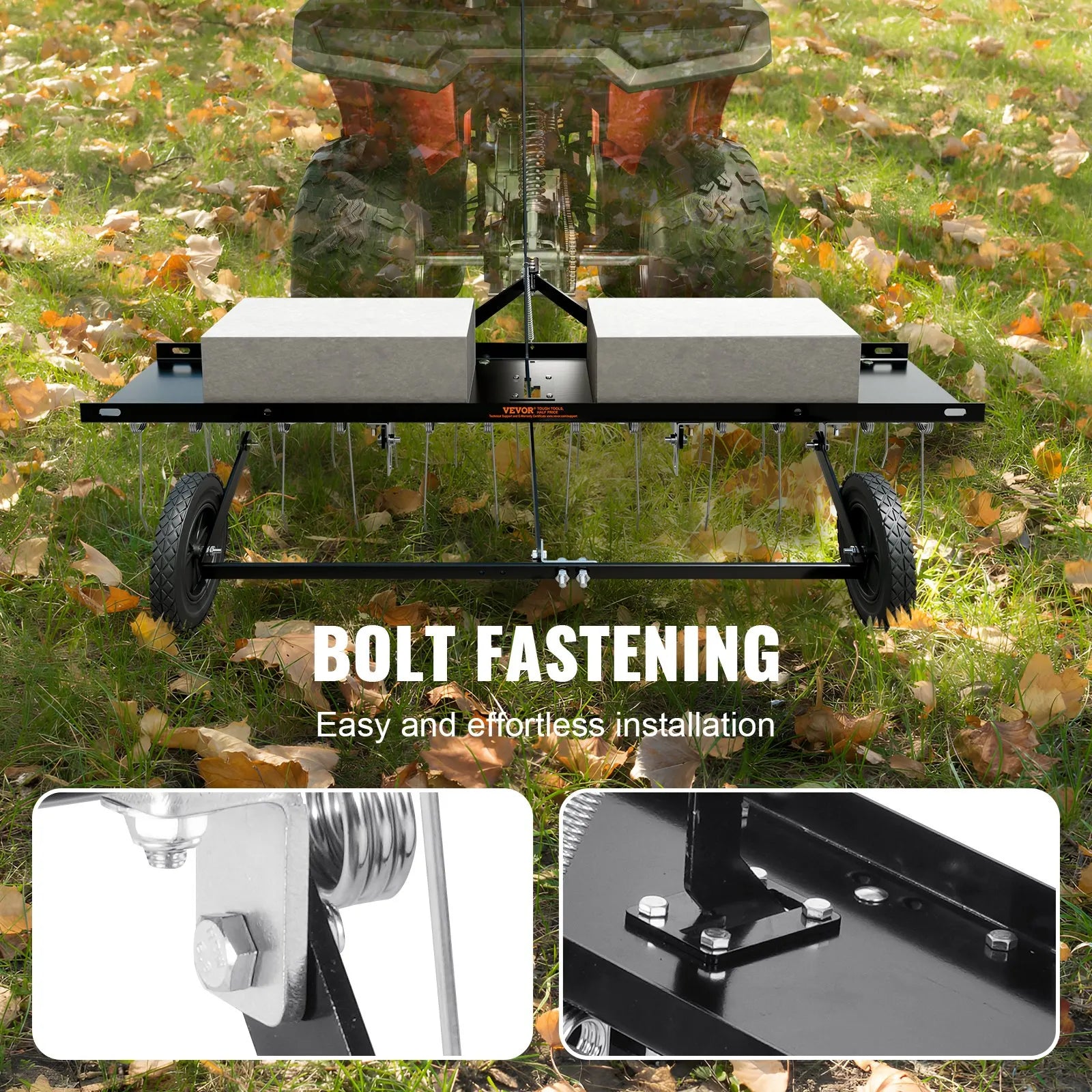 VEVOR Tow Behind Dethatcher, 48-inch Tow Dethatcher with 24 Spring Steel Tines, Lawn Dethatcher Rake for ATV or Mower, Tow Behind Lawn Rake with Lift Handle for Garden Farm Grass
