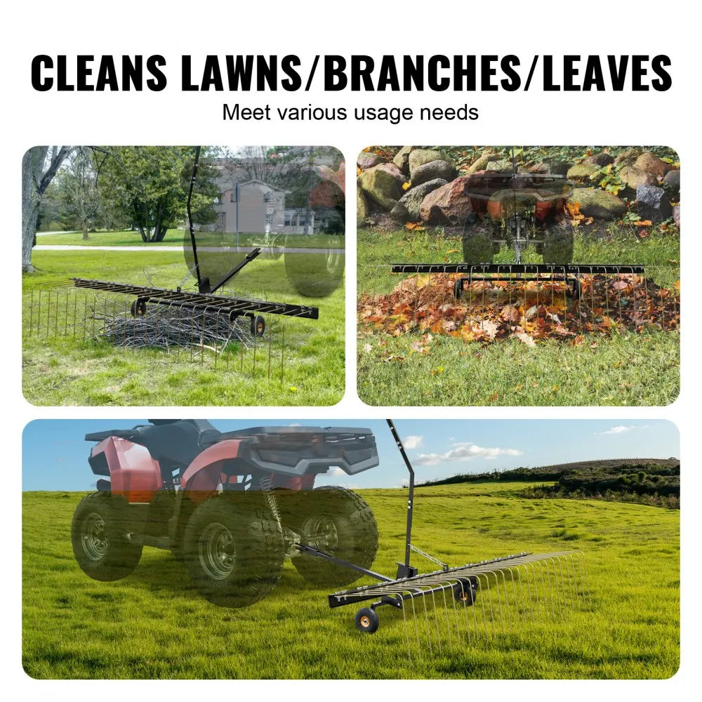 VEVOR Tow Behind Dethatcher, 60-inch Tow Dethatcher with 24 Steel Tines, Lawn Dethatcher Rake for ATV or Mower, Tow Behind Lawn Rake with Lift Handle for Leaves, Pine Needles, and Grass