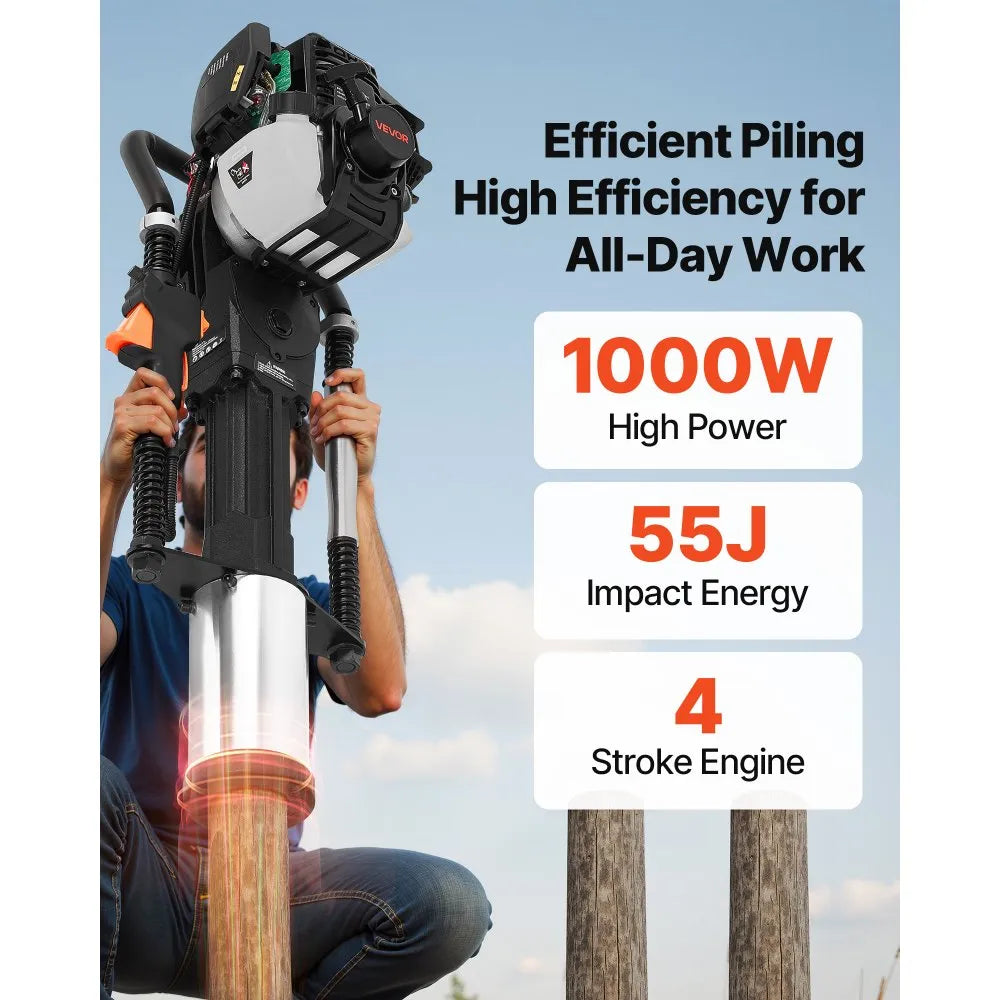 Gas Powered T-Post Driver, 37.7cc 4-Stroke Engine Post Pounder with 3 Sleeves