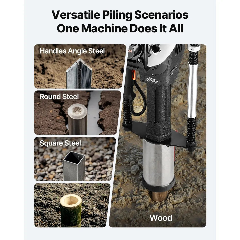 Gas Powered T-Post Driver, 37.7cc 4-Stroke Engine Post Pounder with 3 Sleeves