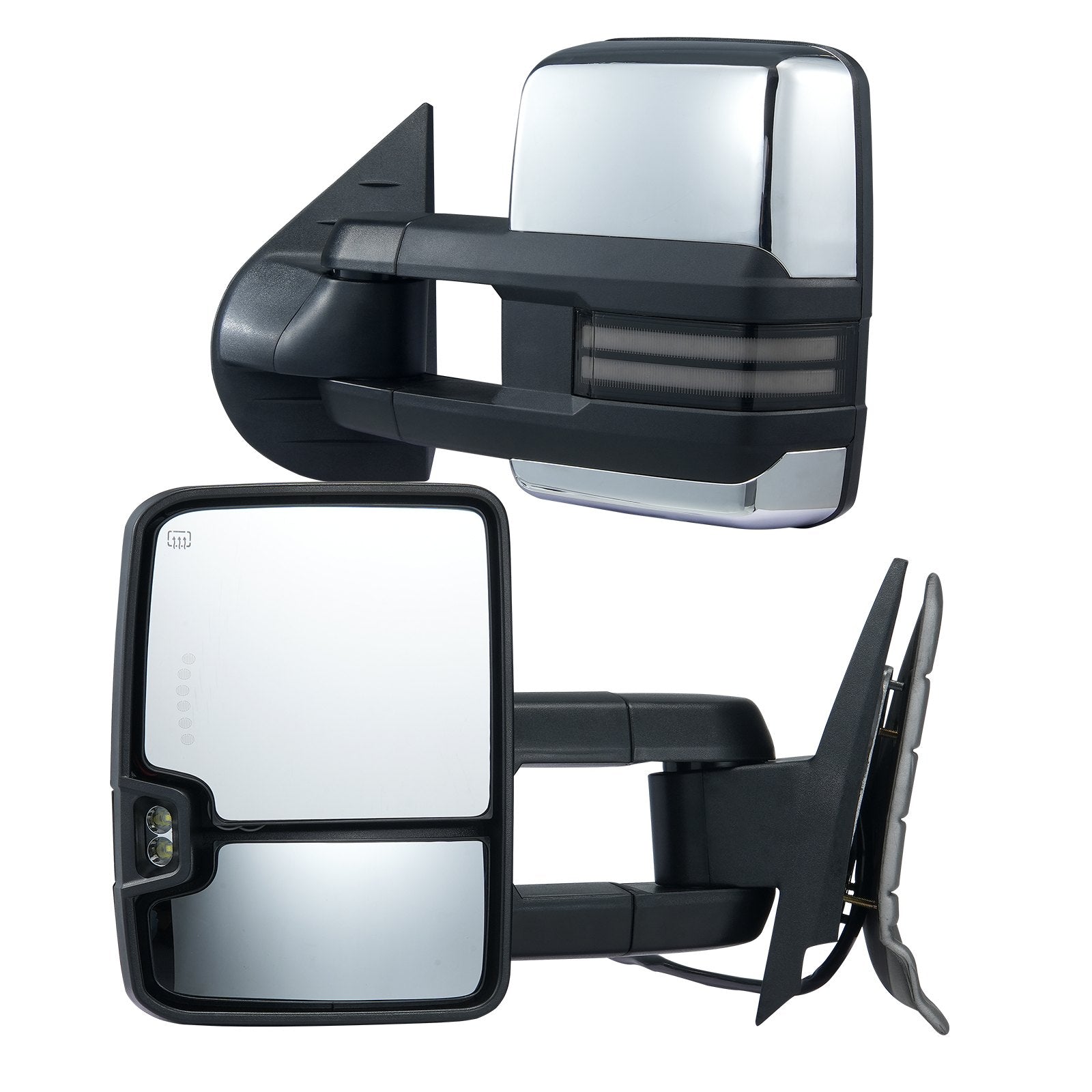 VEVOR Towing Mirrors, Left & Right Pair Set for Chevrolet Silverado (2007-2014)/GMC/Cadillac, Power Heated Tow Mirror with Signal Light, Manual Controlling Telescoping Folding, Heating Defrost, Silver