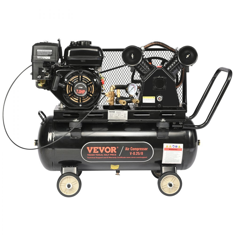 VEVOR 7HP Gas Powered Air Compressor, 13.2 Gallon Horizontal Air Compressor Tank, 9CFM@115PSI Gas Driven Piston Pump Air Compressed System with 115PSI Max Pressure for Construction Sites Workshop
