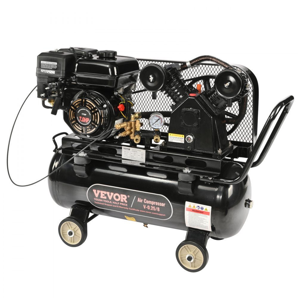 VEVOR 7HP Gas Powered Air Compressor, 13.2 Gallon Horizontal Air Compressor Tank, 9CFM@115PSI Gas Driven Piston Pump Air Compressed System with 115PSI Max Pressure for Construction Sites Workshop