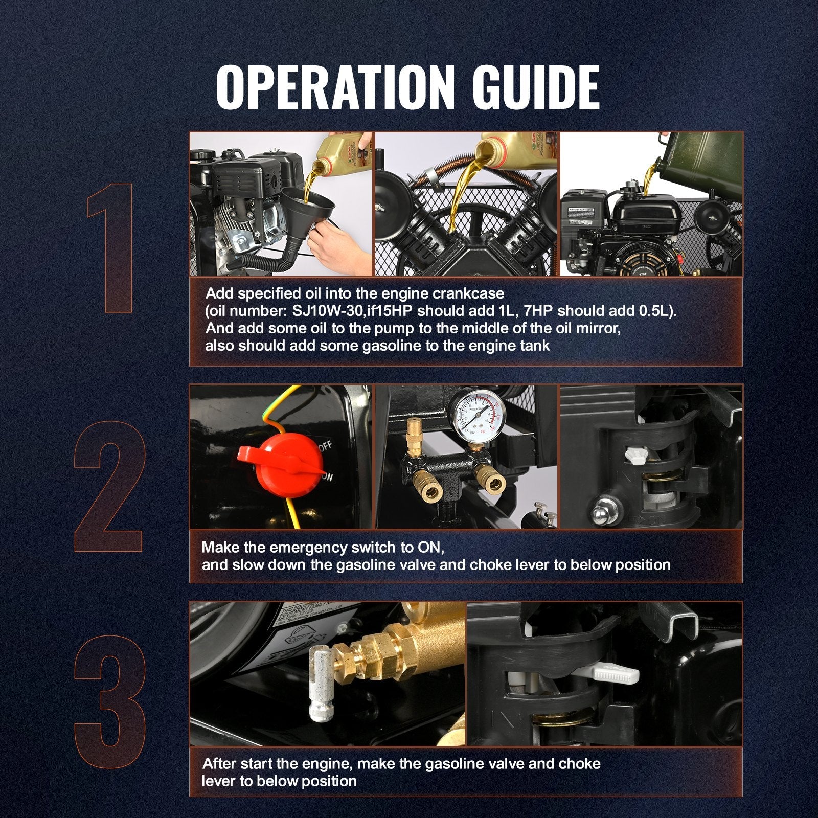 VEVOR 21 Gallon Gas Powered Air Compressor, 7HP 9CFM@115PSI Air Compressor Tank on Wheels, Gas Driven Piston Pump Air Compressed System with 115PSI Maximum Pressure for Workshop Construction Sites