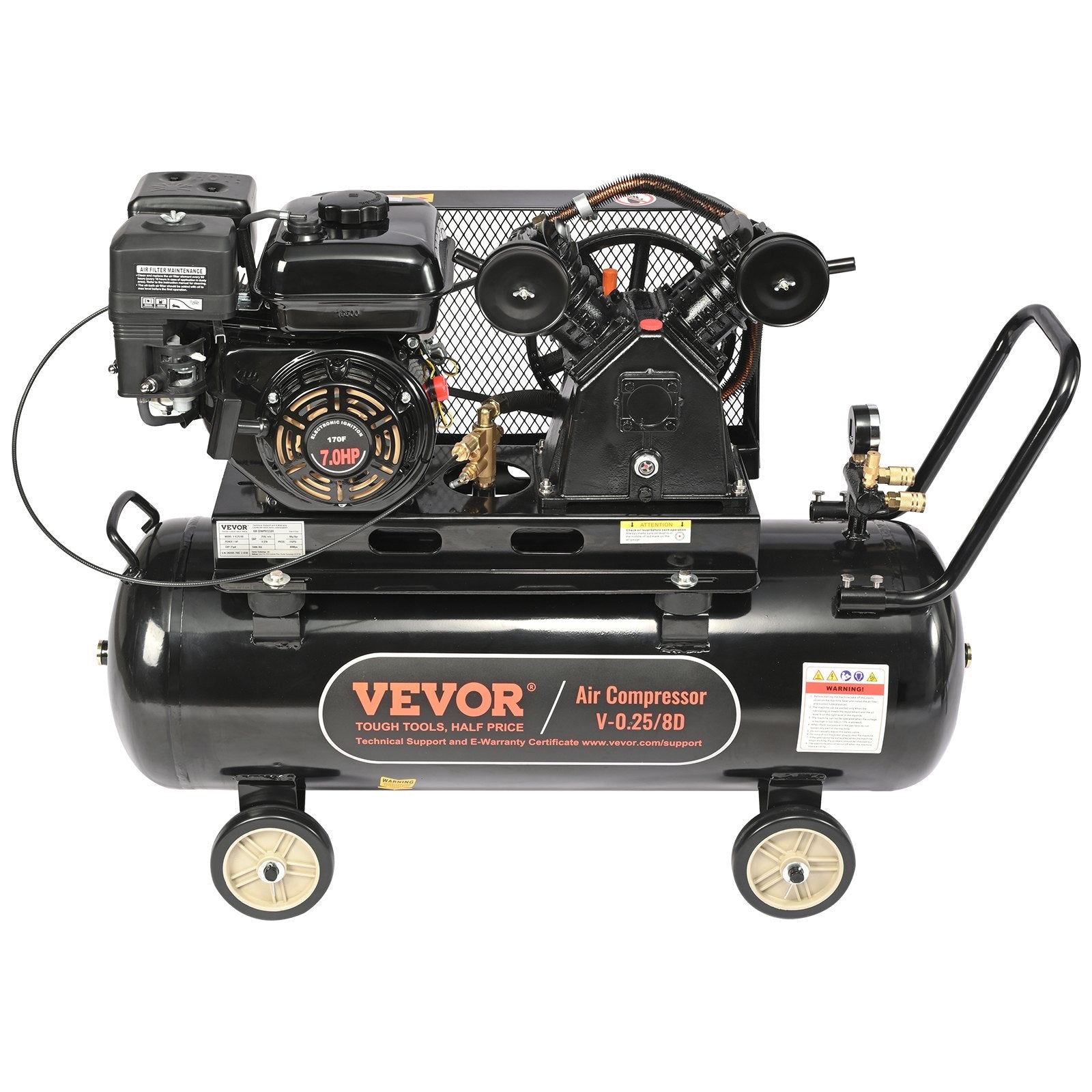 VEVOR 21 Gallon Gas Powered Air Compressor, 7HP 9CFM@115PSI Air Compressor Tank on Wheels, Gas Driven Piston Pump Air Compressed System with 115PSI Maximum Pressure for Workshop Construction Sites