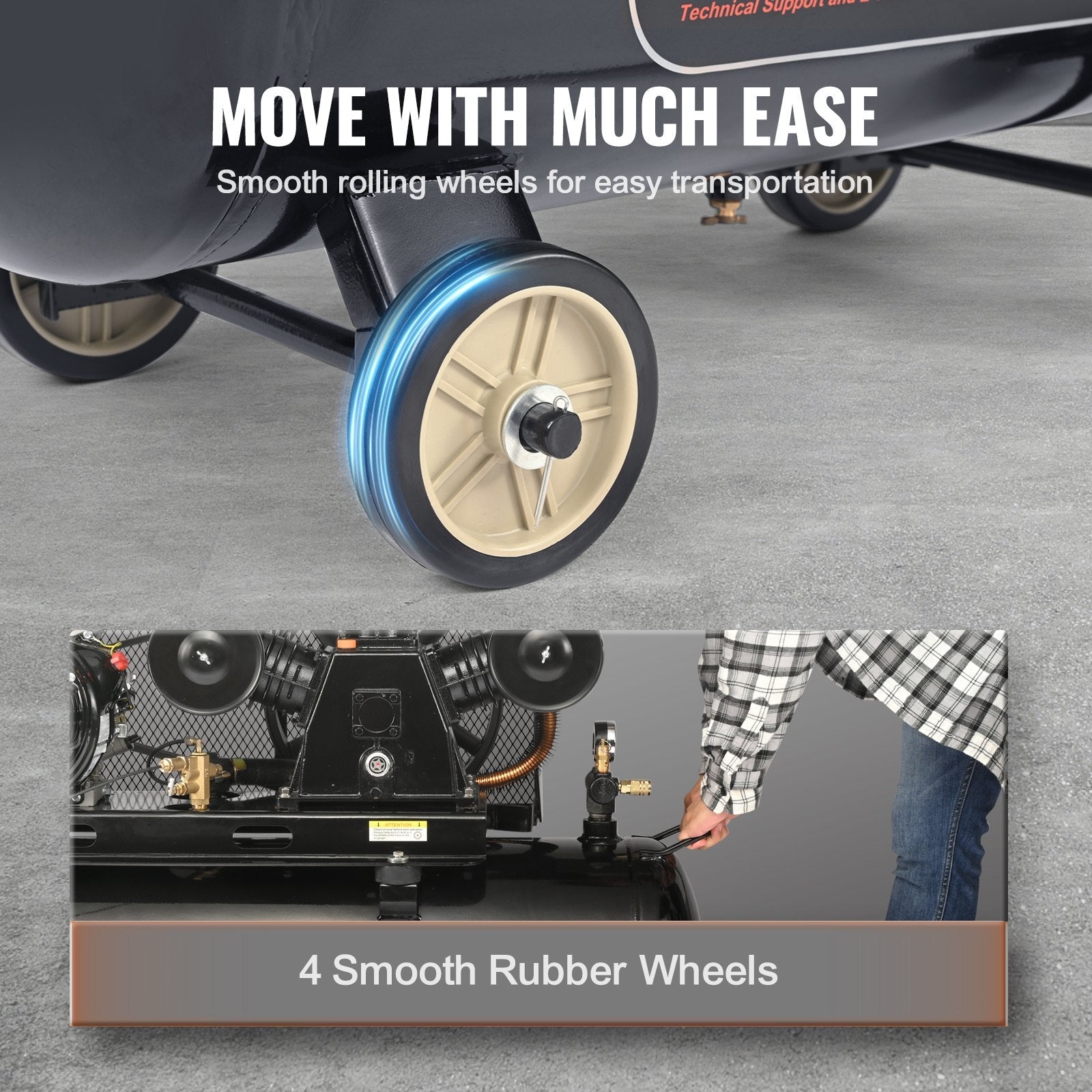 VEVOR 30 Gallon Gas Powered Air Compressor, 15HP 33CFM@115PSI Air Compressor Tank on Wheels, Gas Driven Piston Pump Air Compressed System with 115PSI Maximum Pressure for Workshop Construction Sites