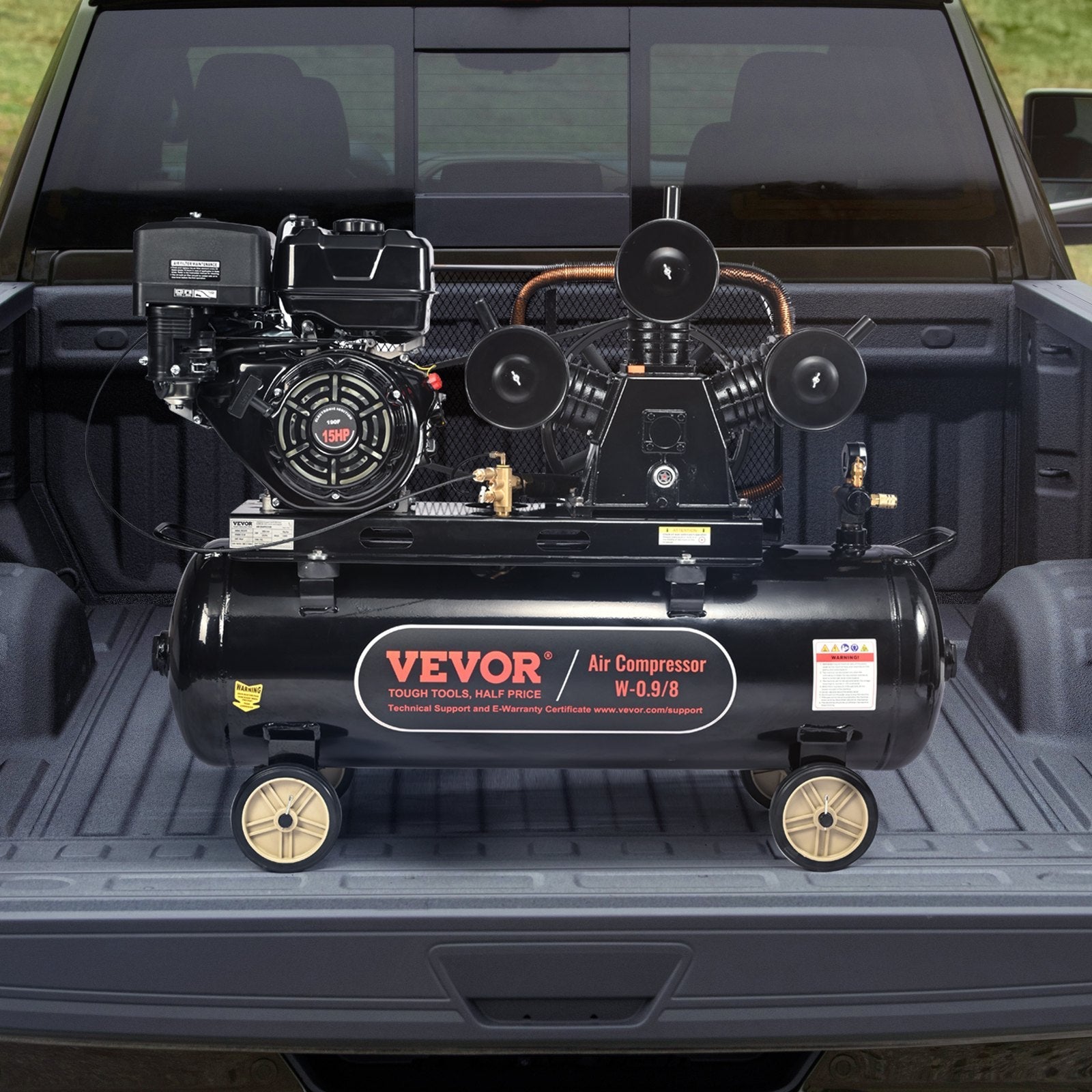 VEVOR 30 Gallon Gas Powered Air Compressor, 15HP 33CFM@115PSI Air Compressor Tank on Wheels, Gas Driven Piston Pump Air Compressed System with 115PSI Maximum Pressure for Workshop Construction Sites