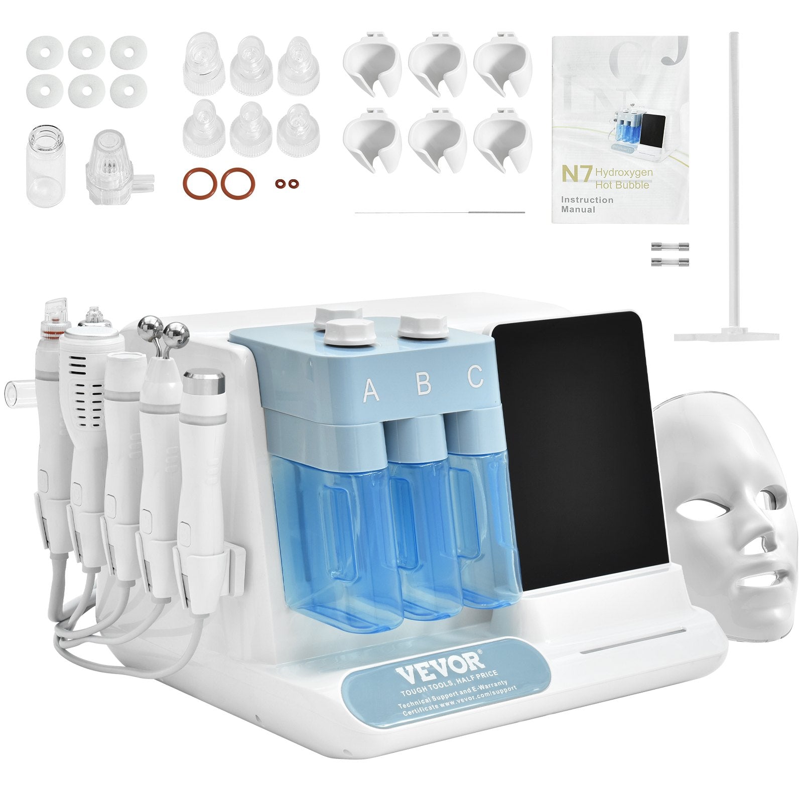 VEVOR 8 in 1 Hydrogen Oxygen Facial Machine, Professional Hydrafacial Machine for Spa, Hydro Facial Cleansing Rejuvenation Machine with 8 in LCD Screen, Microcurrent Probe, Bipolar RF Radiofrequency