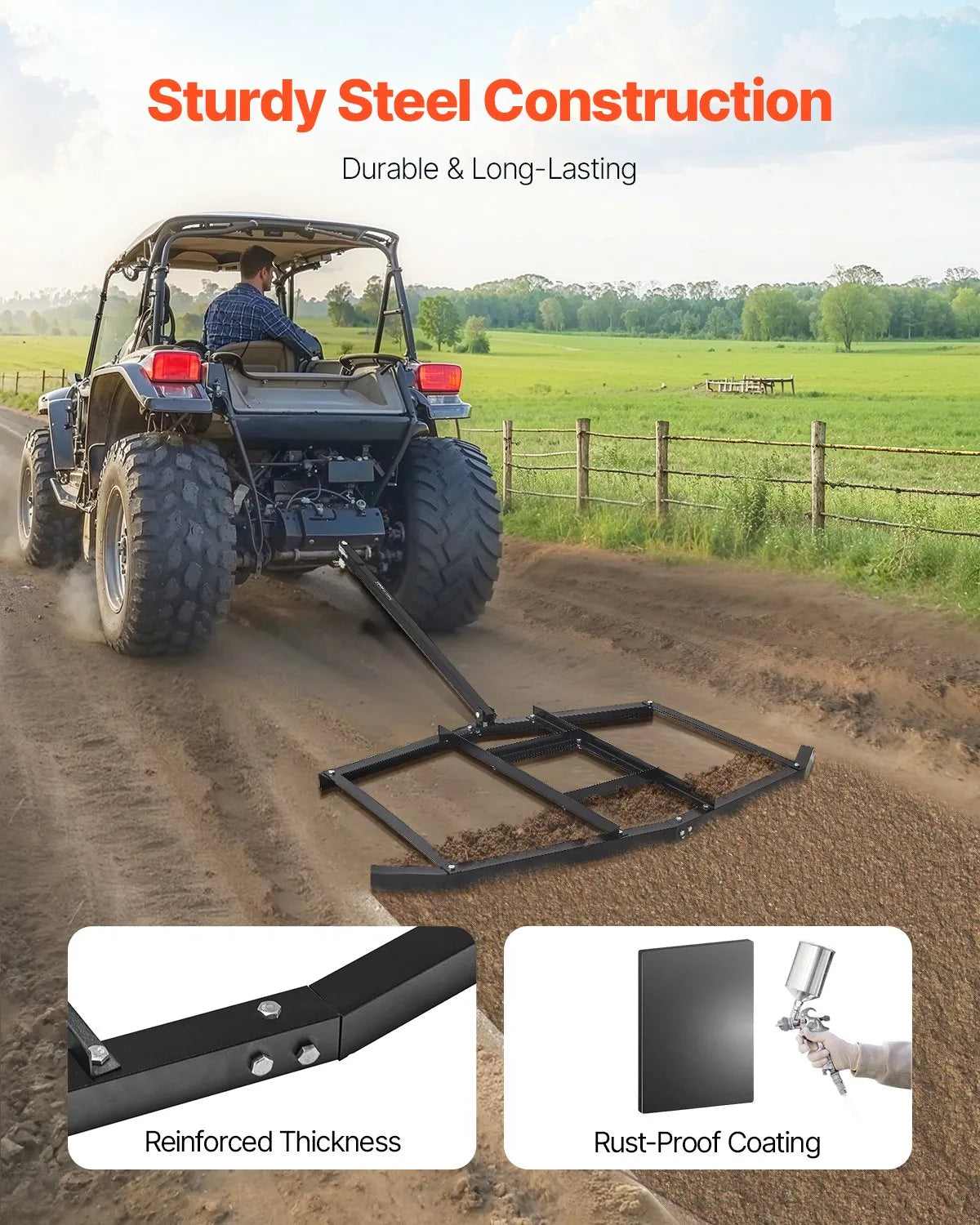 VEVOR Drag Harrow 74" Width Tow Behind Drag Harrow Steel Gravel Grader ATV UTV