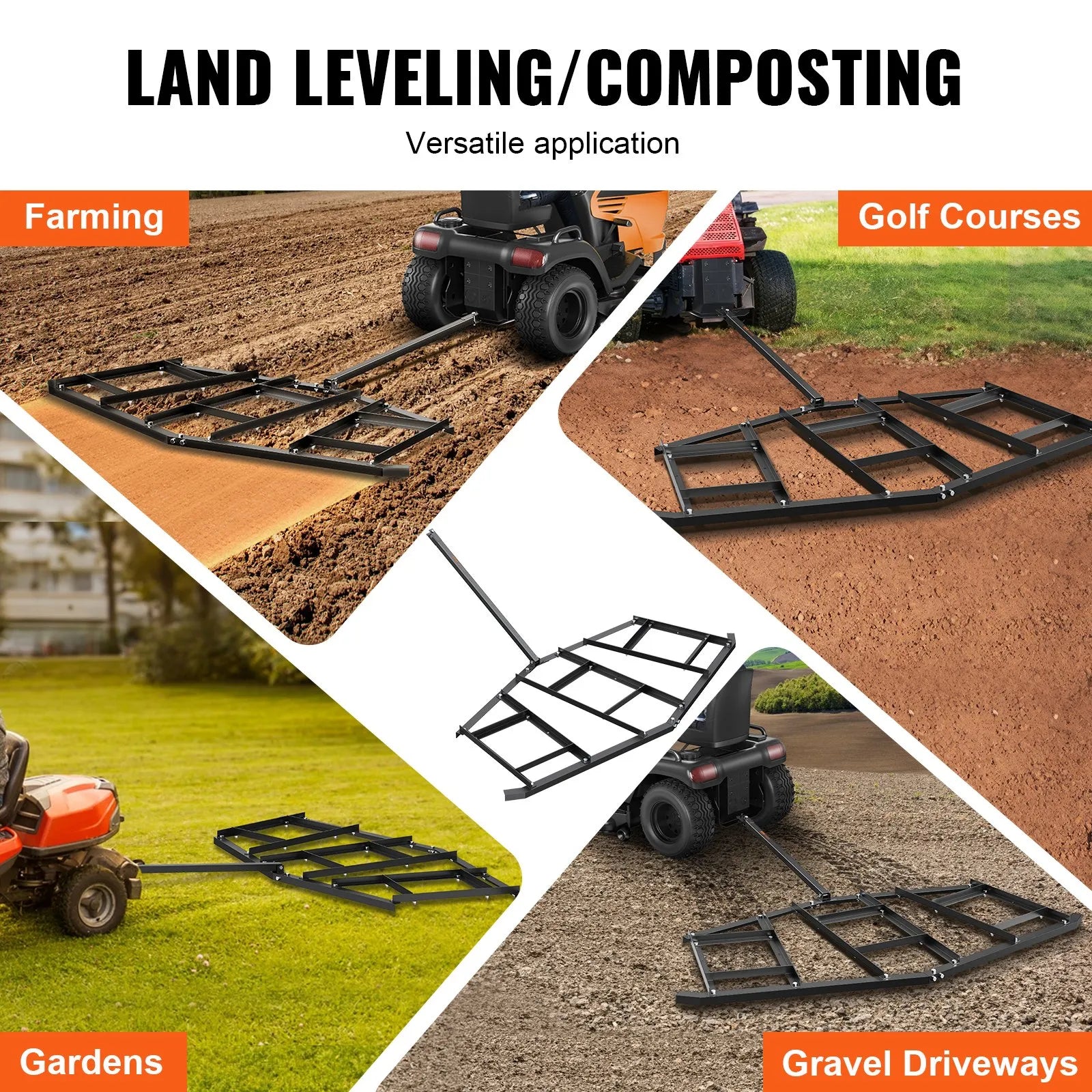 VEVOR Driveway Drag, 81.49" Width Tow Behind Drag Harrow, Q235 Steel Driveway Grader with Adjustable Bars, Support up to 50 lbs, Driveway Tractor Harrow for ATVs, UTVs, Garden Lawn Tractors