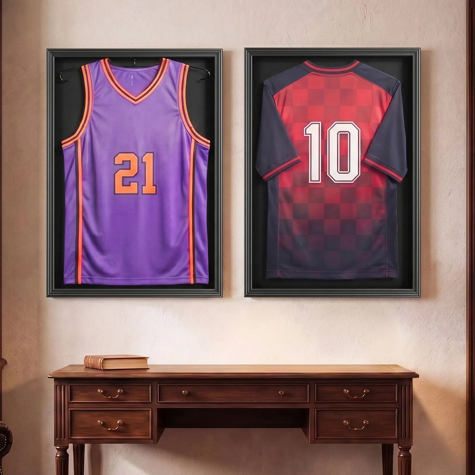 VEVOR Jersey Frame Display Case 2 Pack, 31.3 x 23.2 Inch Wooden Sports Jersey Shadow Box with UV Protection Panel, Magnetic Lock & Hanger for Baseball, Basketball, Football, Hockey & Signed Jerseys
