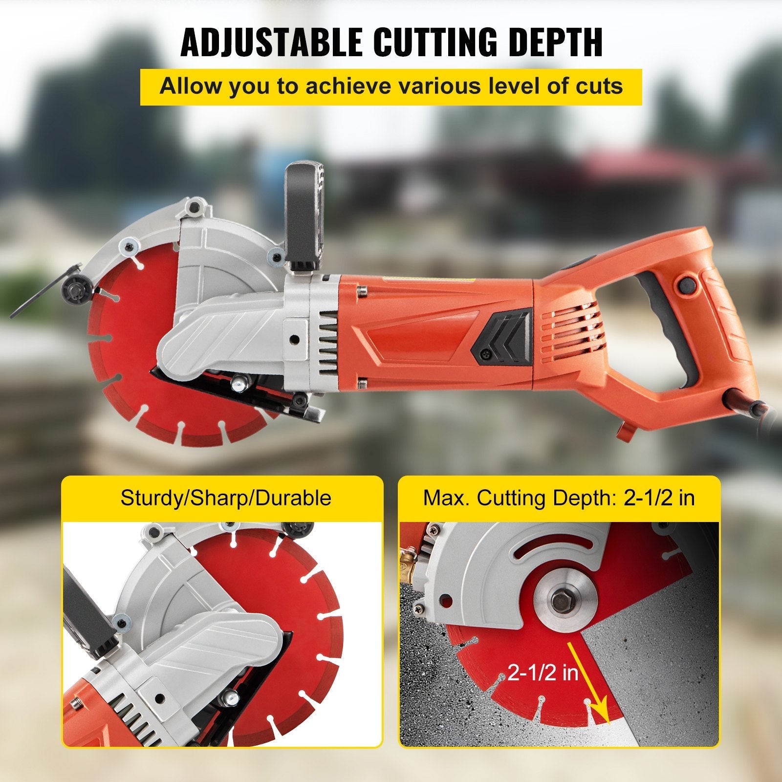 VEVOR Electric Concrete Saw, 7" Blade with 3 inch Max Cutting Depth, Wet/Dry Sawing with Blade and Tools for Granite, Brick, Porcelain, Reinforced Concrete