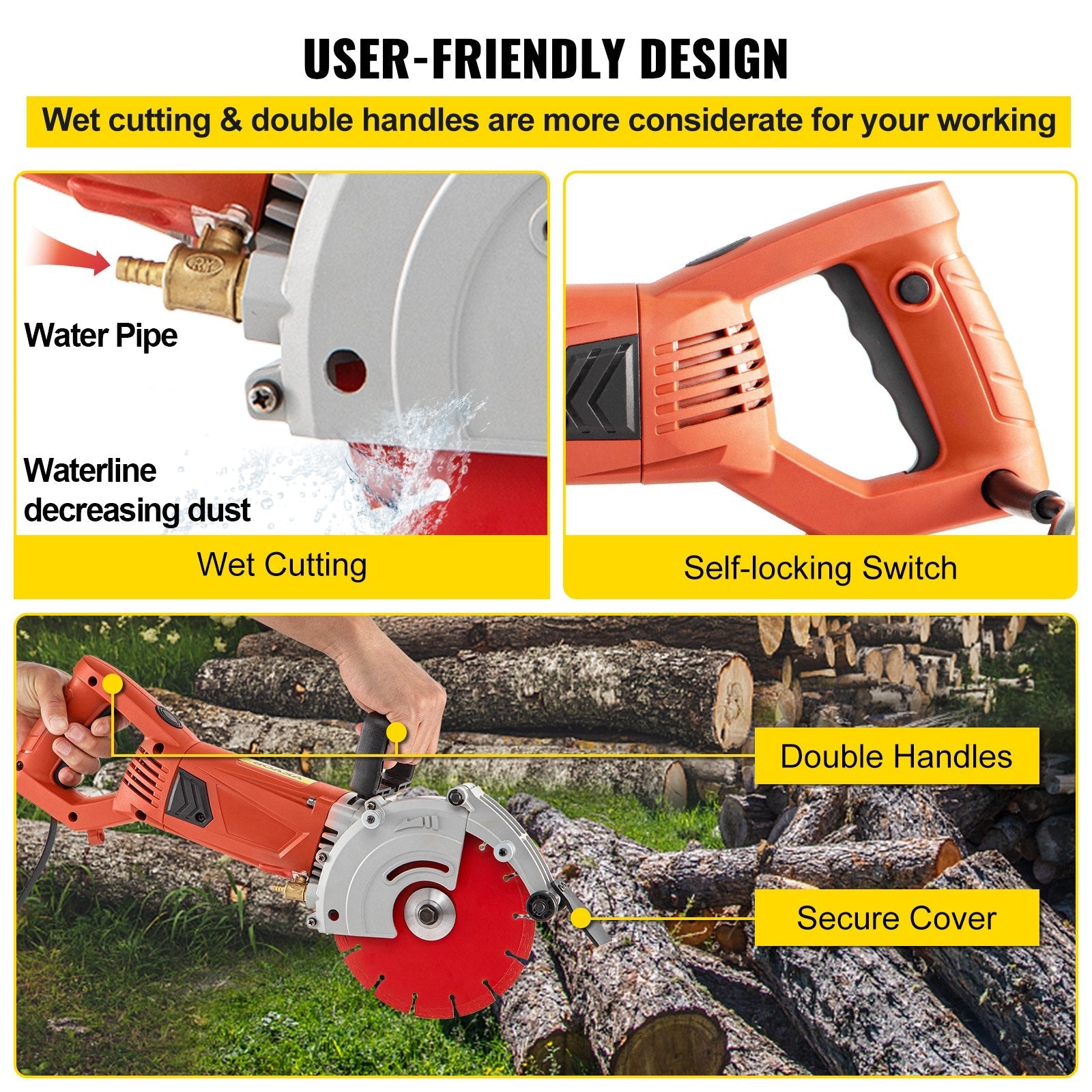 VEVOR Electric Concrete Saw, 7" Blade with 3 inch Max Cutting Depth, Wet/Dry Sawing with Blade and Tools for Granite, Brick, Porcelain, Reinforced Concrete
