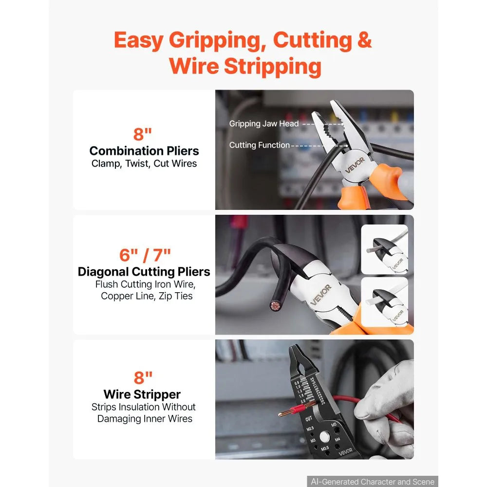 20-Piece Pliers Set – Multi-Function Carbon Steel Hand Tool Set with Organizer Racks