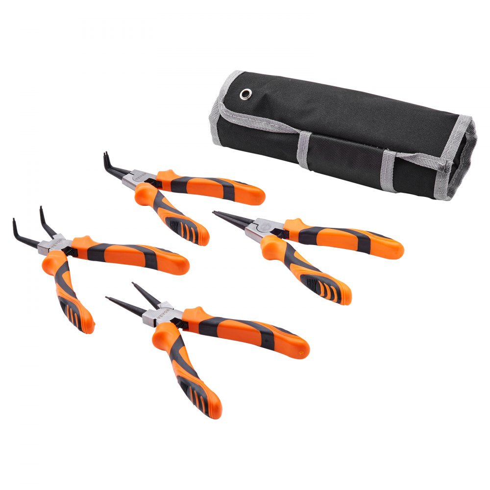 VEVOR Snap Ring Pliers Set, 4-Piece 0.07" Tip Diameter, High Carbon Steel Straight and Bent Jaw, Heavy Duty Internal and External Circlip Pliers Kit, with Portable Tool Bag, For Ring Remover Retaining