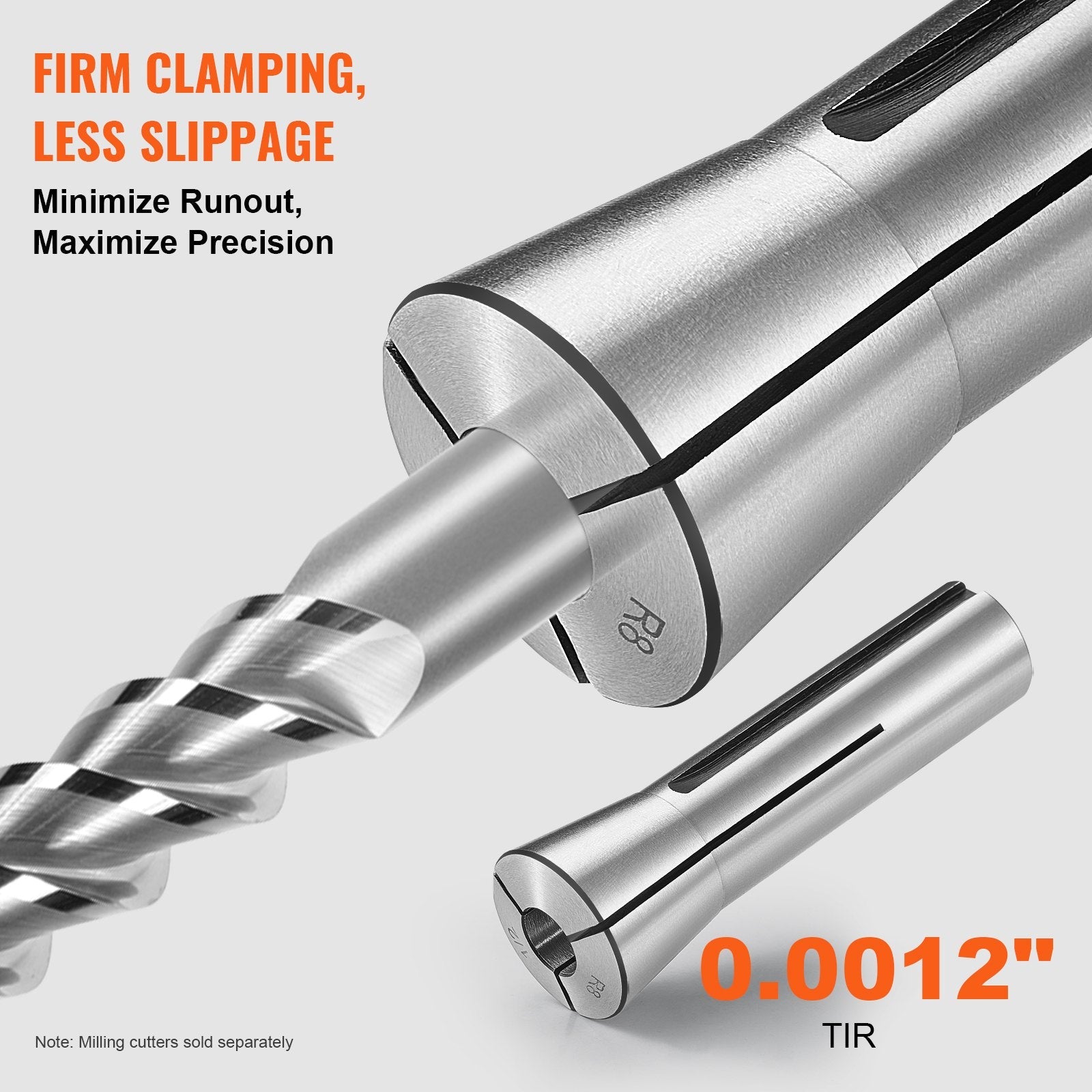 VEVOR 13 pcs Precision R8 Collet Set, 1/8'' - 7/8'', 45# Alloy Steel Mill Collet Chuck 0.0012"/30?m TIR with 13 Labeled Storage Boxes, for Milling Machine Drill Presses Boring Machine Machining Center