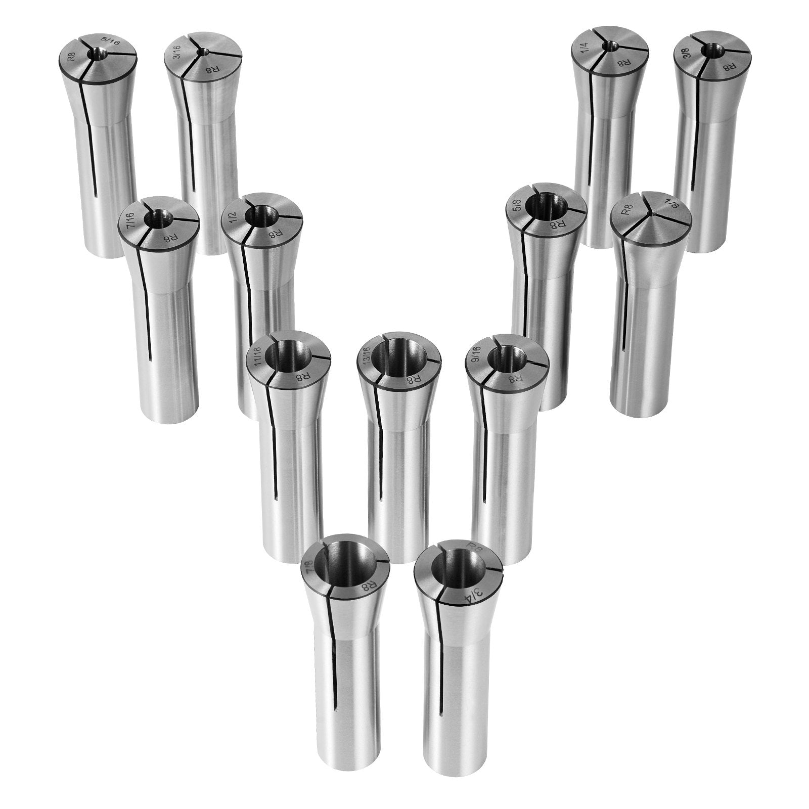 VEVOR 13 pcs Precision R8 Collet Set, 1/8'' - 7/8'', 45# Alloy Steel Mill Collet Chuck 0.0012"/30?m TIR with 13 Labeled Storage Boxes, for Milling Machine Drill Presses Boring Machine Machining Center