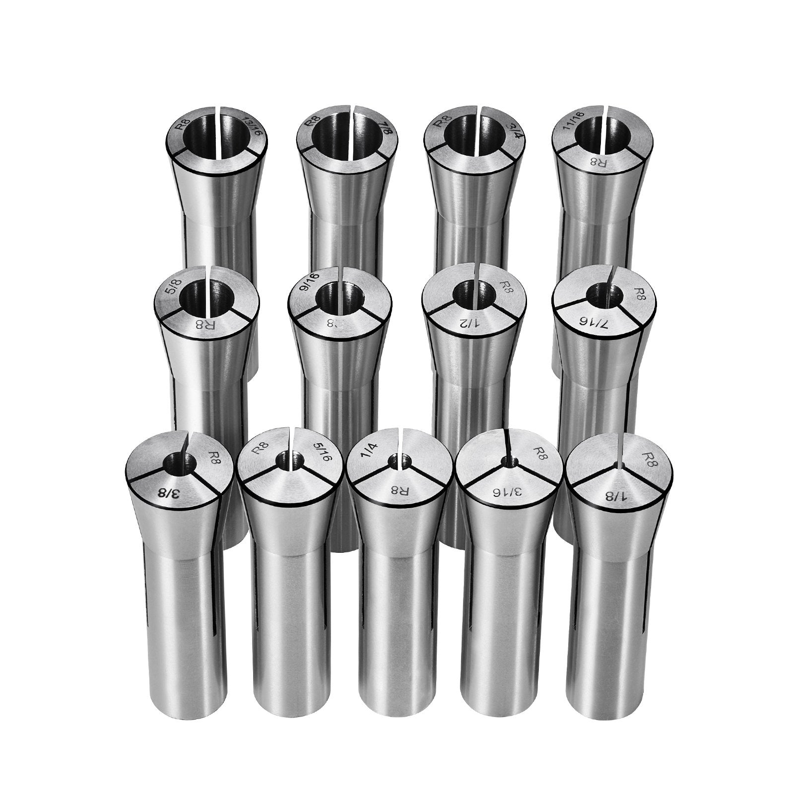 VEVOR 13 pcs Precision R8 Collet Set, 1/8'' - 7/8'', 45# Alloy Steel Mill Collet Chuck 0.0012"/30?m TIR with 13 Labeled Storage Boxes, for Milling Machine Drill Presses Boring Machine Machining Center