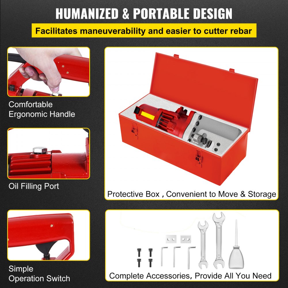 VEVOR 1250W Electric Rebar Cutter 3/4" Hydraulic Rebar Cutter 110 V 20mm Rebar Cutter 3.5-4.5 Seconds Cutting