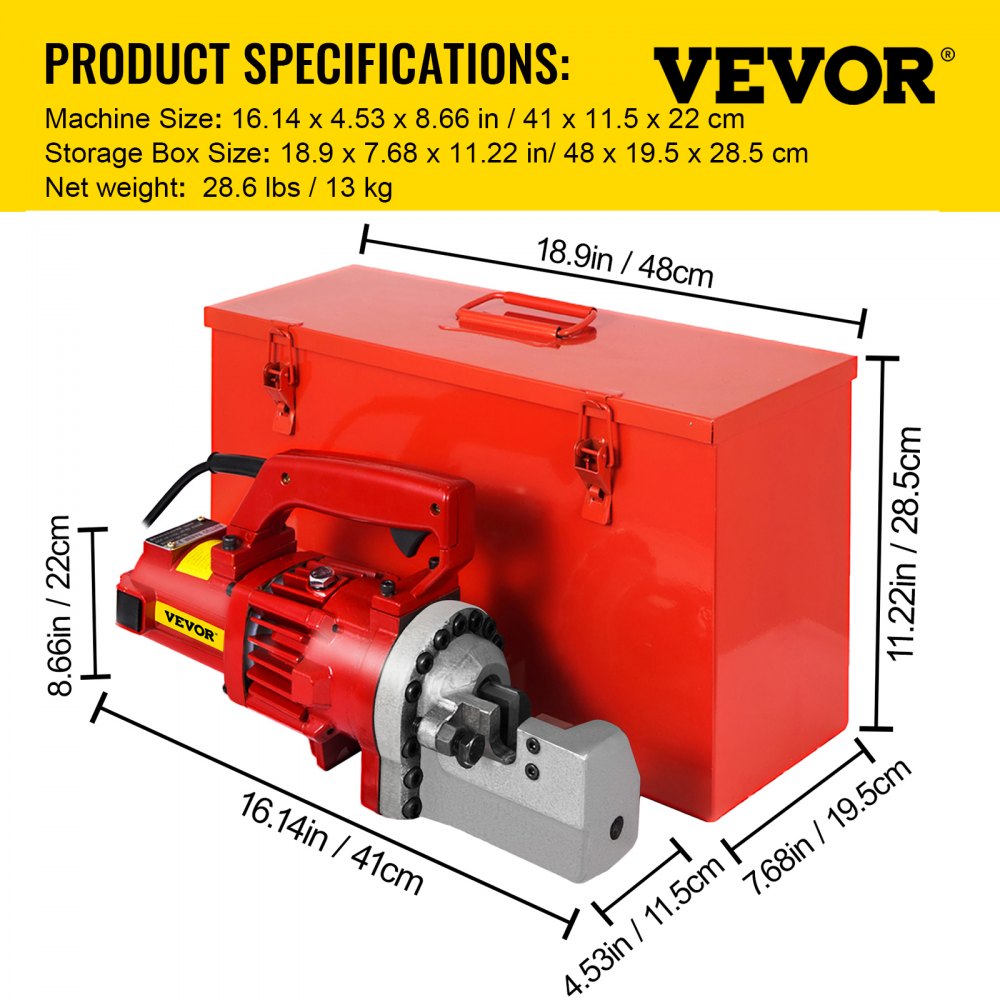 VEVOR 1250W Electric Rebar Cutter 3/4" Hydraulic Rebar Cutter 110 V 20mm Rebar Cutter 3.5-4.5 Seconds Cutting