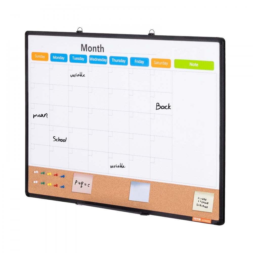 VEVOR 36"x24" Monthly Calendar Whiteboard & Cork Board Combo with Aluminum Frame