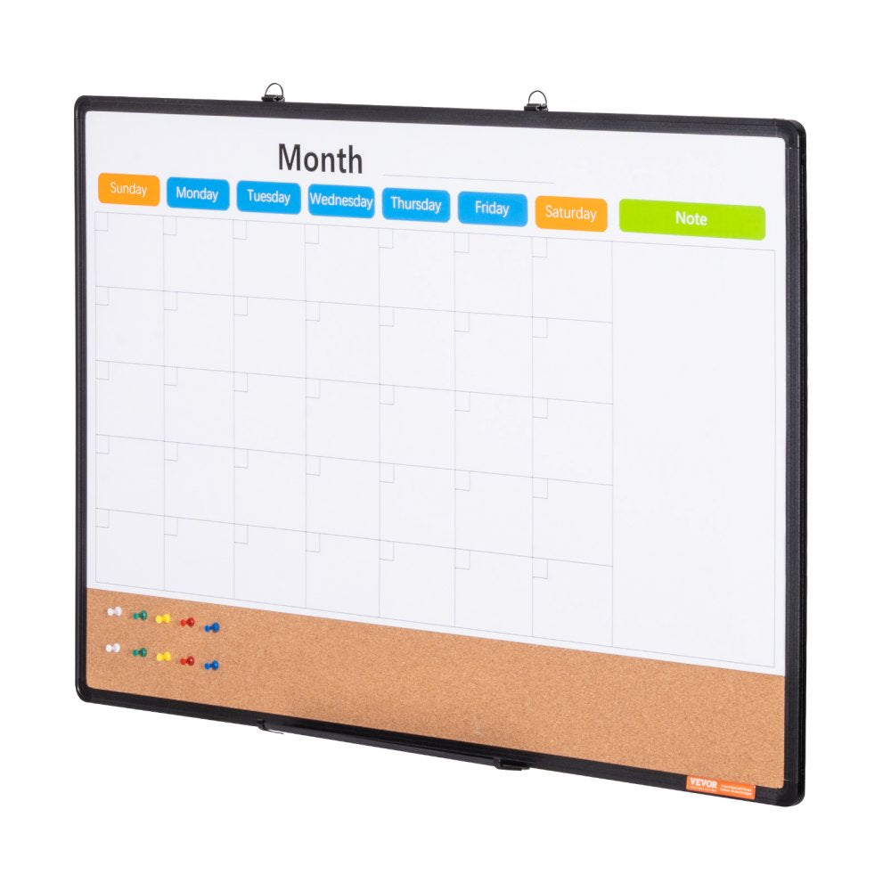 VEVOR 36"x24" Monthly Calendar Whiteboard & Cork Board Combo with Aluminum Frame