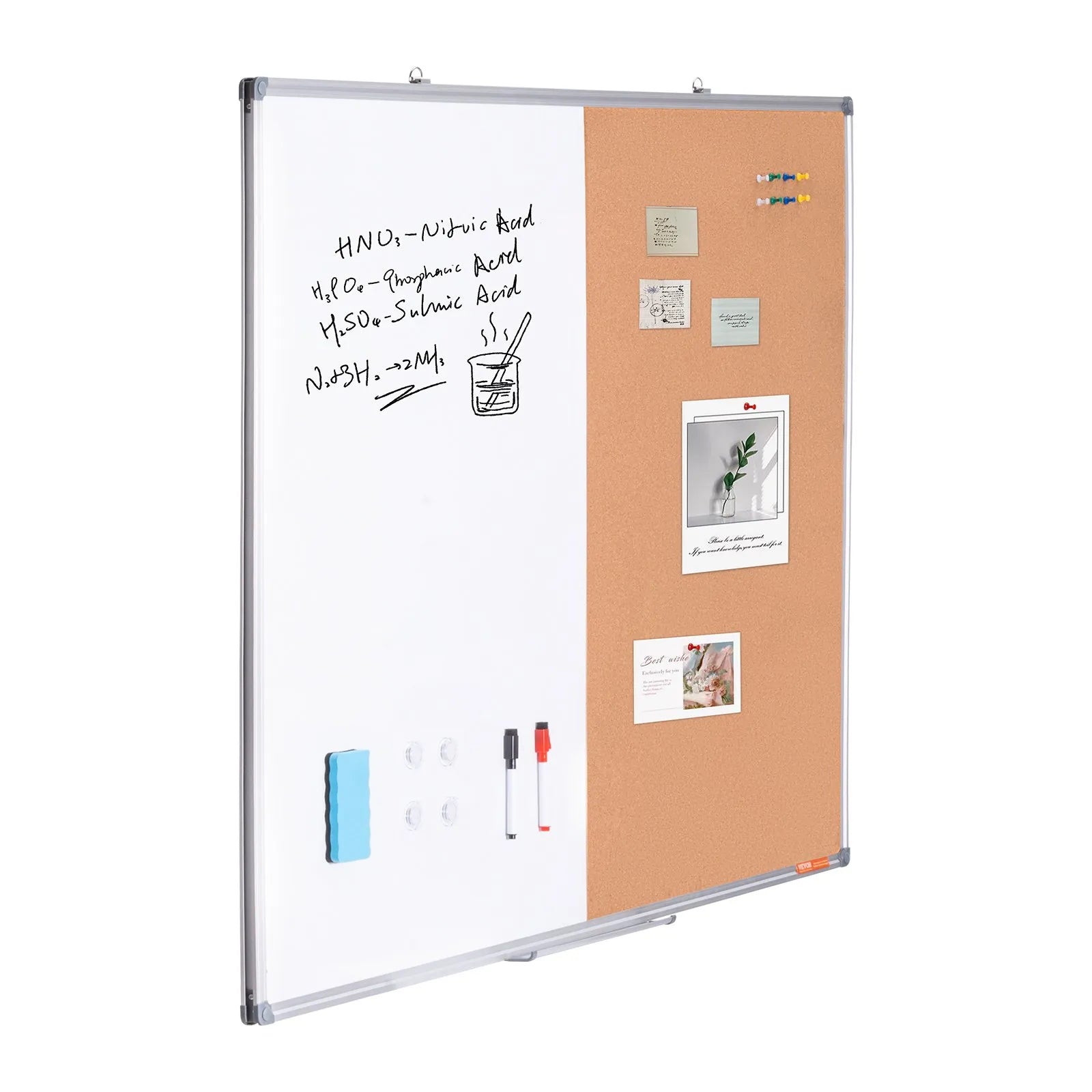 VEVOR 48"x 36" Whiteboard & Cork Board Combo with Aluminum Frame for School Home