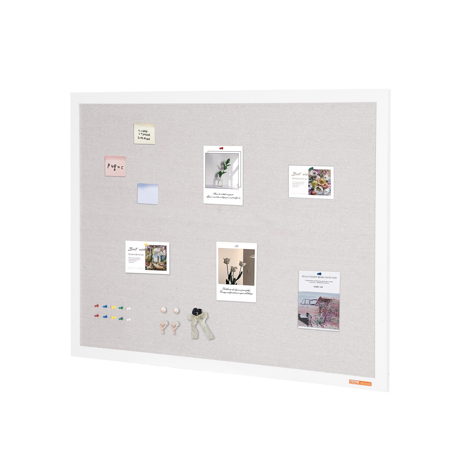 VEVOR 48"x36" White Cork Board with Linen Surface Wall-Mounted Bulletin Board