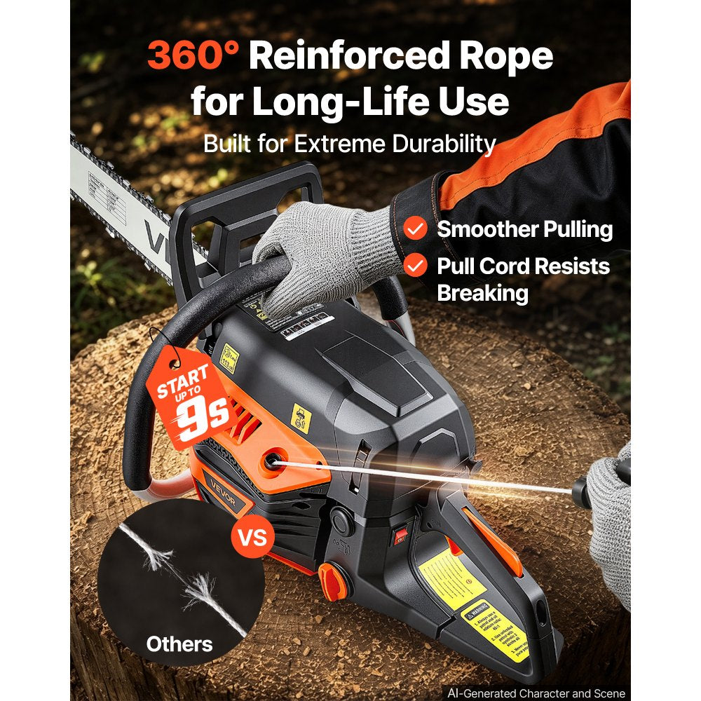 18" 52CC Gas-Powered Chainsaw, 2.55 HP 2-Stroke Engine