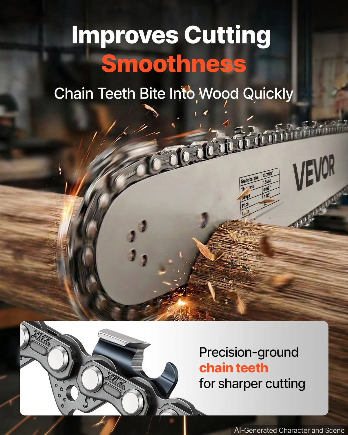 18" 52CC Gas-Powered Chainsaw, 2.55 HP 2-Stroke Engine