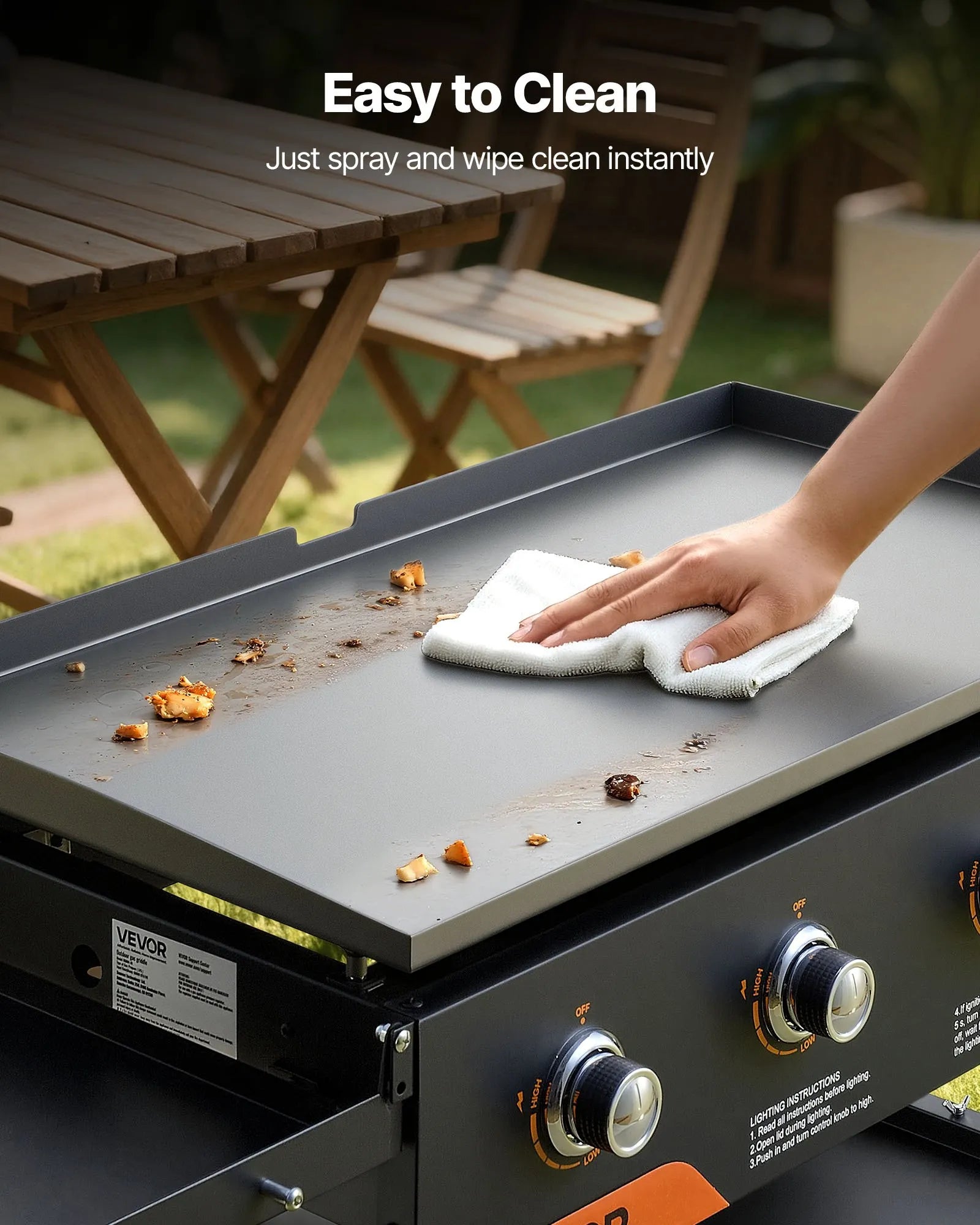 VEVOR Gas Griddle, 4-Burner Flat Top Grill, 36 inch Grill Plate Foldable Propane Griddle with Wheels, 60000 BTU Outdoor Flat Top Grills for Pan-Frying, Grilling, Stir-Frying, & BBQ, Pulse Ignition