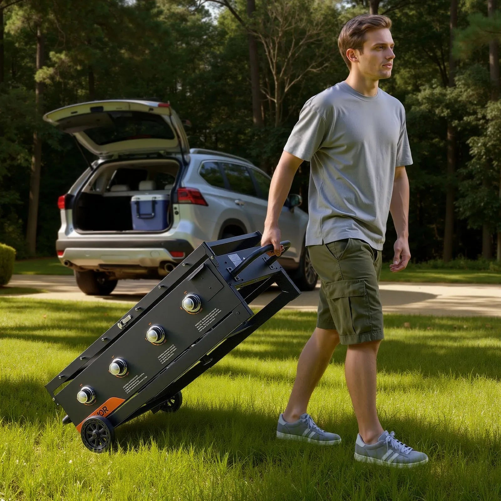 VEVOR Gas Griddle, 4-Burner Flat Top Grill, 36 inch Grill Plate Foldable Propane Griddle with Wheels, 60000 BTU Outdoor Flat Top Grills for Pan-Frying, Grilling, Stir-Frying, & BBQ, Pulse Ignition