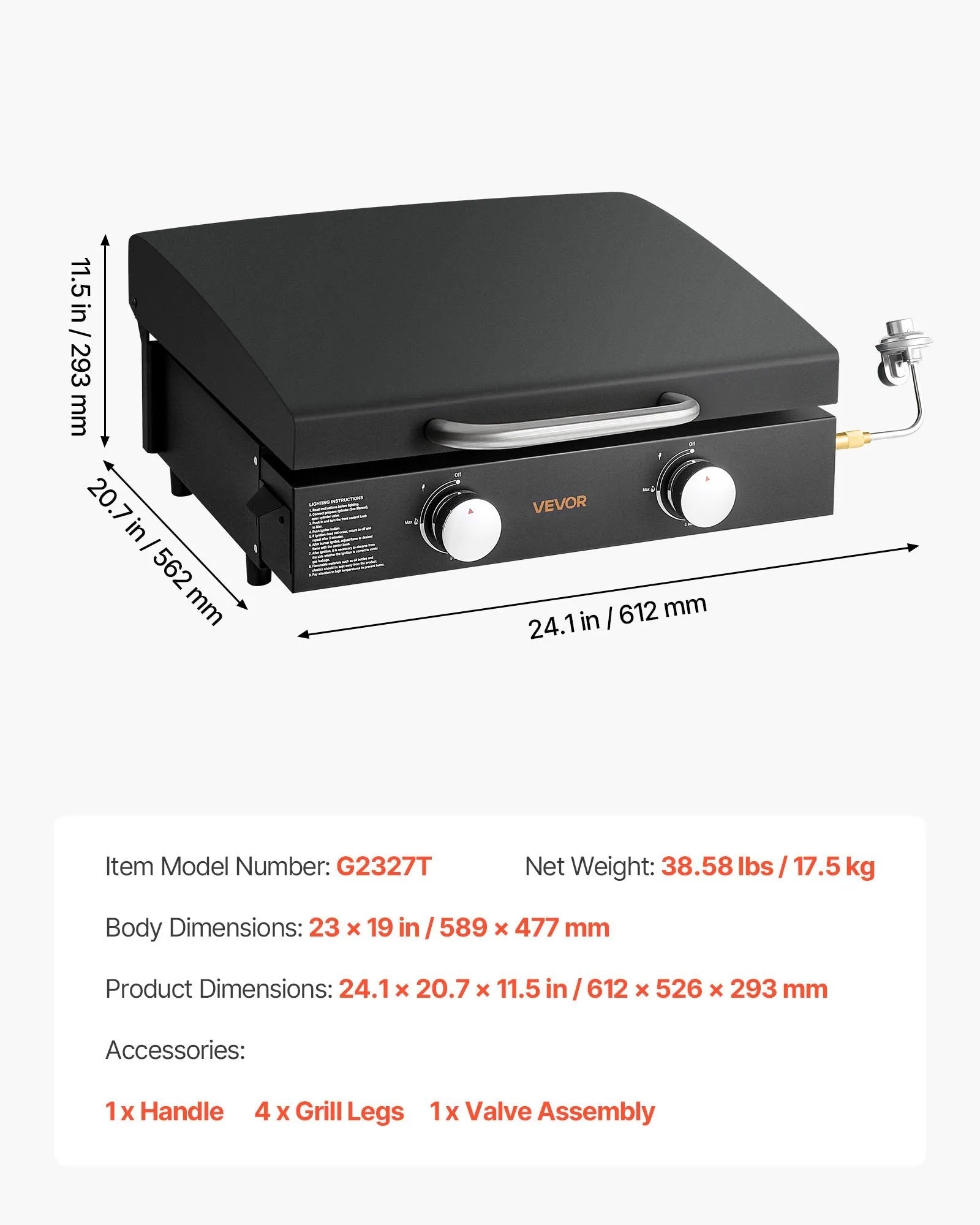 VEVOR Gas Griddle, 2 Burner Tabletop Griddle, 22 inch Portable Griddles Propane with Lid, Oil Drain Hole & Oil Collection Tray, 2 x 11000BTU Camping Flat Top Grill for Outdoor Cooking, Tailgating
