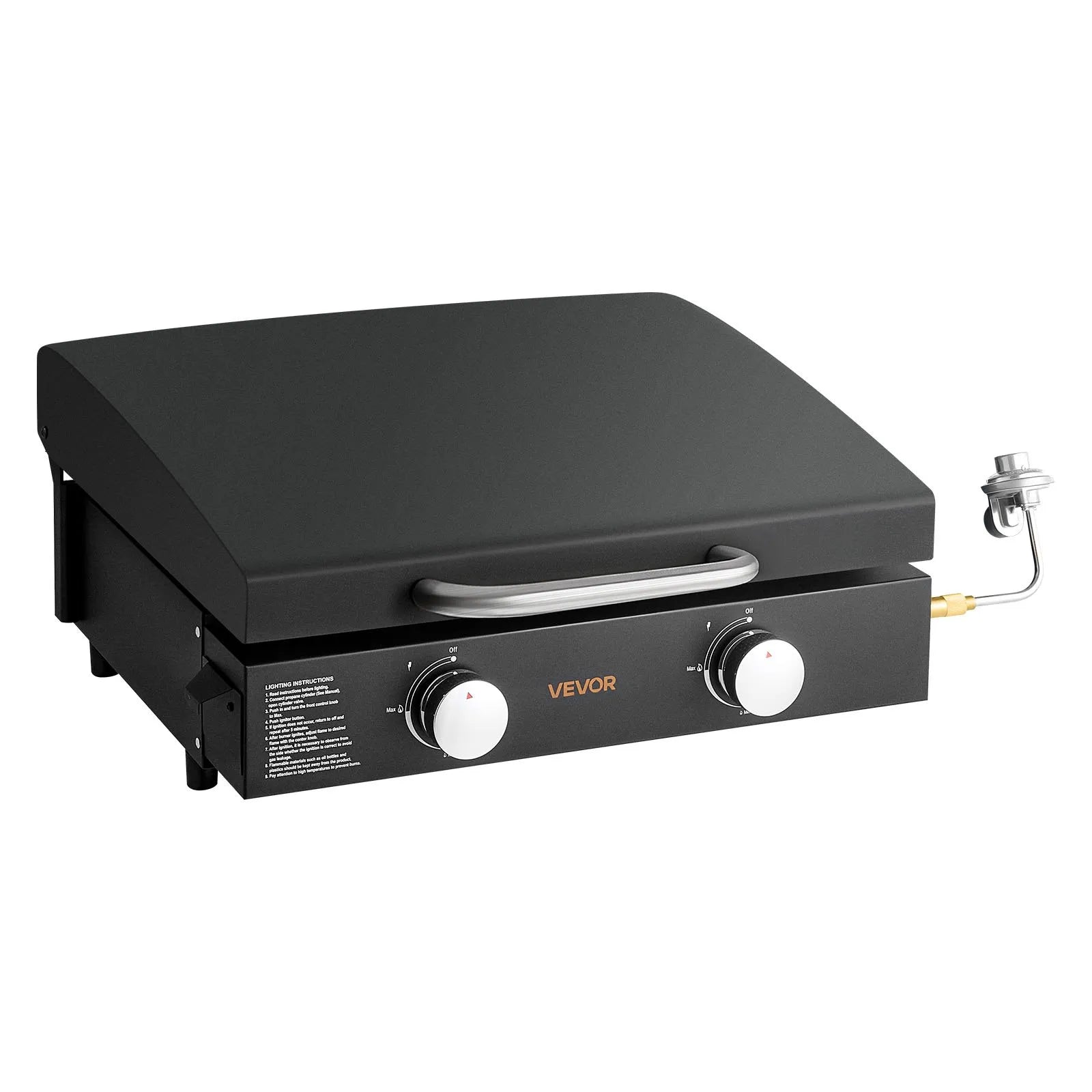 VEVOR Gas Griddle, 2 Burner Tabletop Griddle, 22 inch Portable Griddles Propane with Lid, Oil Drain Hole & Oil Collection Tray, 2 x 11000BTU Camping Flat Top Grill for Outdoor Cooking, Tailgating