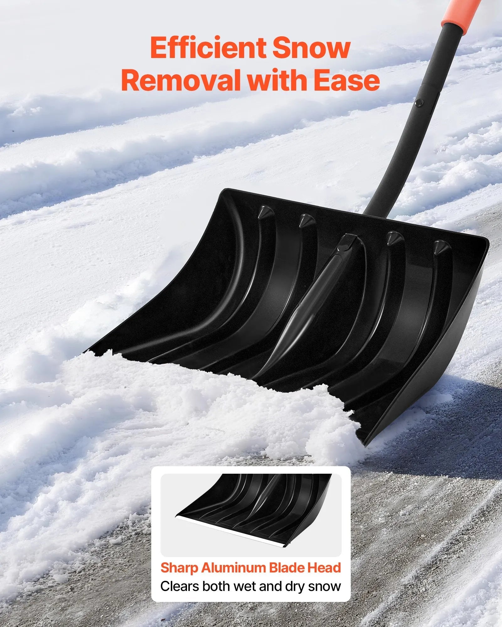 VEVOR Snow Shovel for Driveway, 17 in Wide Plastic Snow Shovel with D-shaped Handles & Aluminum Blade, Large Capacity Snowplow Shovels, Lightweight Snows Removal Tool for Garden Car Camping