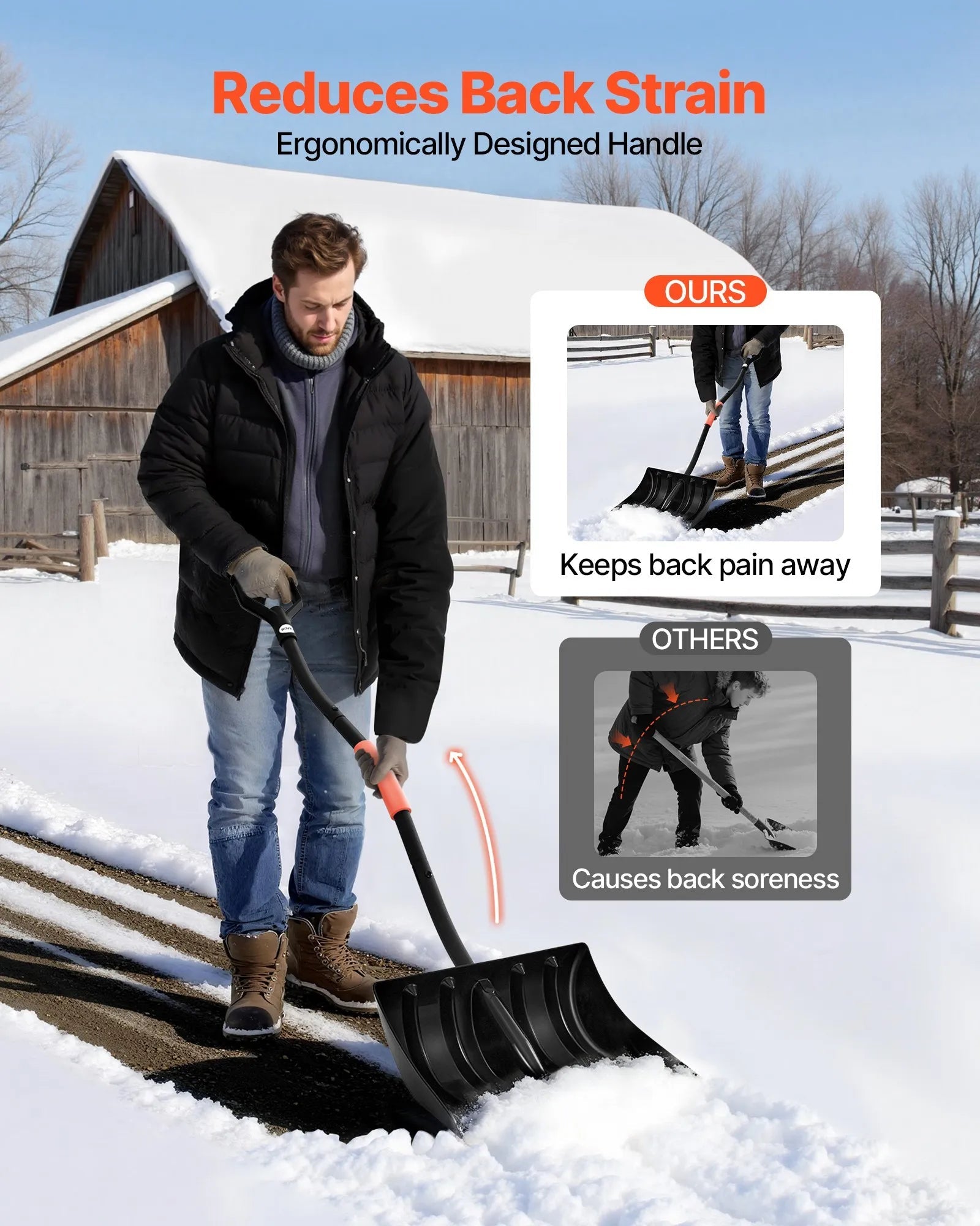 VEVOR Snow Shovel for Driveway, 17 in Wide Plastic Snow Shovel with D-shaped Handles & Aluminum Blade, Large Capacity Snowplow Shovels, Lightweight Snows Removal Tool for Garden Car Camping