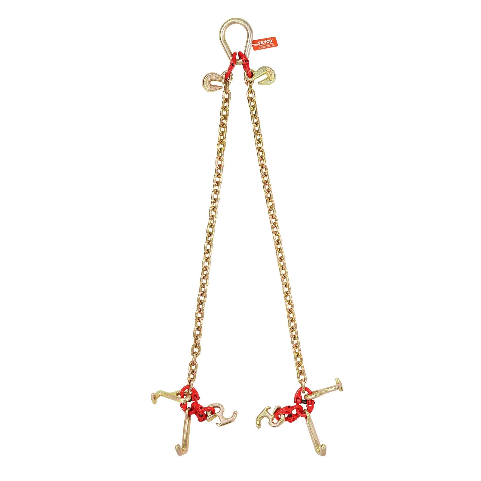 VEVOR 5/16" x 3' G80 Tow Chain V-Chain Bridle RTJ & Grab Hooks Wrecker 10800 lbs
