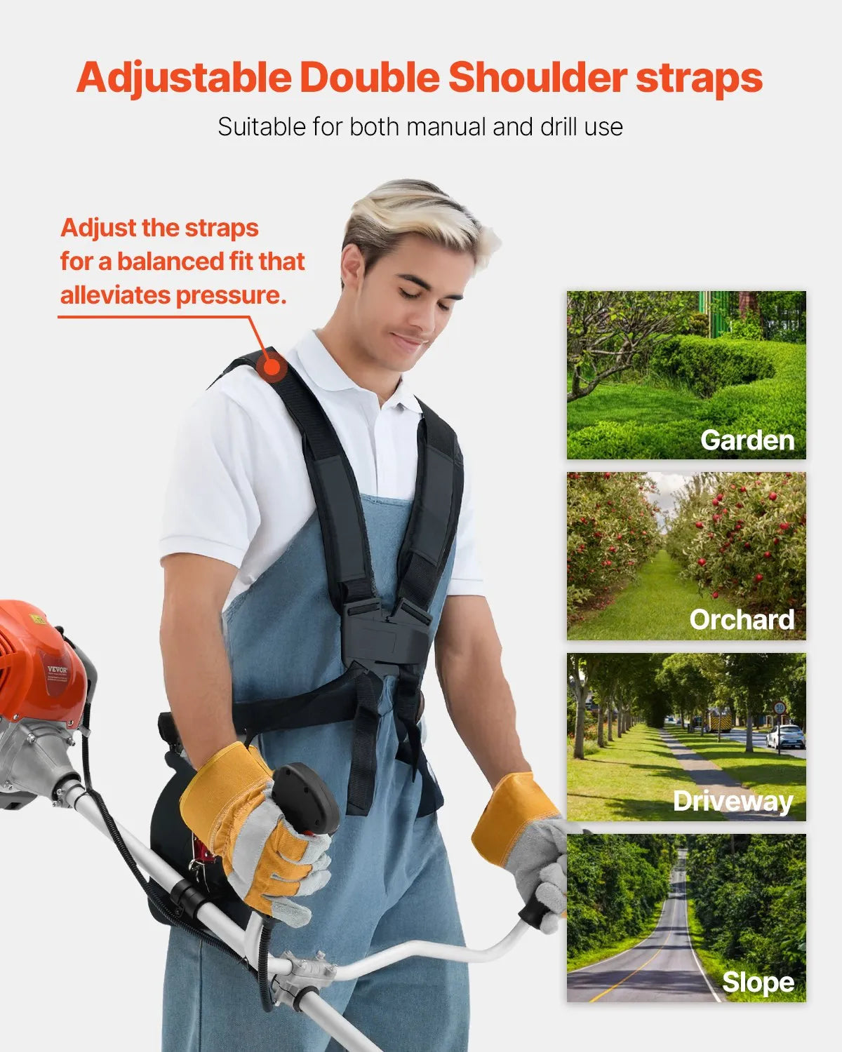 VEVOR Cordless String Trimmer 16.9" 42.7CC 2-Stroke Gas Powered Grass Trimmer