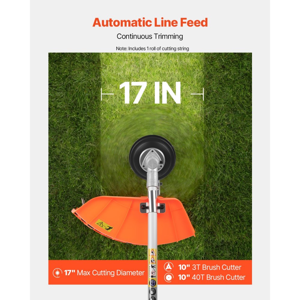 52cc Gas Powered String Trimmer & Brush Cutter with 17" Cutting Swath, 3T Steel Blade, Shoulder Strap & Nylon Trimmer Head