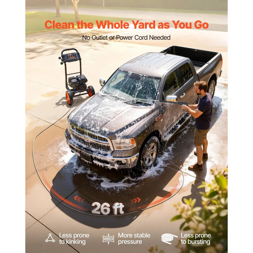 VEVOR Gas Pressure Washer 2900 PSI, 1.85 GPM, Aluminum Pump, 4 Nozzles, 26.3 ft Hose