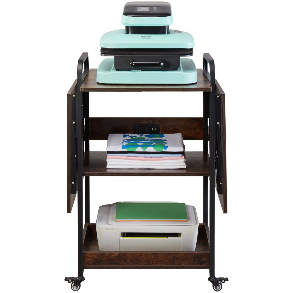 VEVOR Heat Press Table with Charging Station 3 Tier Movable Heat Press Stand