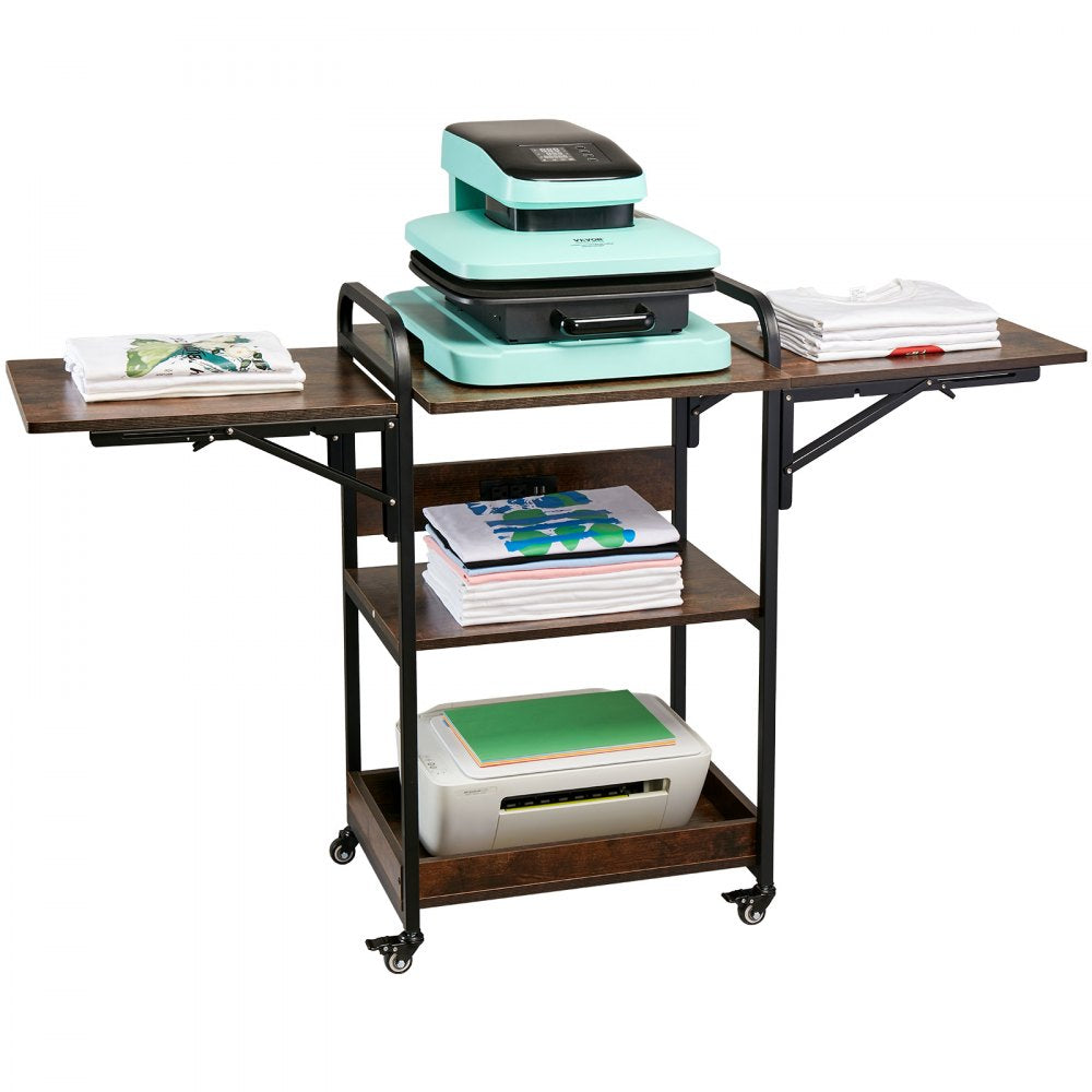 VEVOR Heat Press Table with Charging Station 3 Tier Movable Heat Press Stand