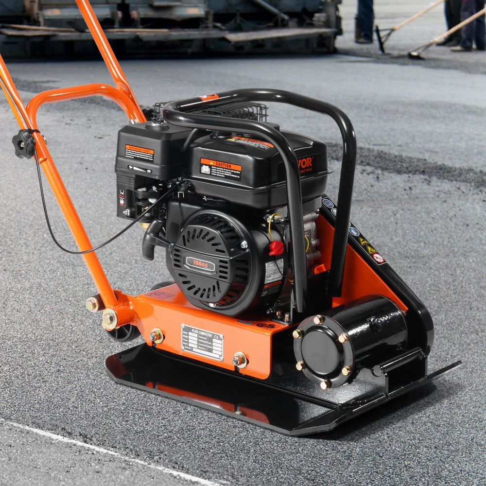 VEVOR Plate Compactor, 6.5 HP 196CC Gas Engine 5,600 VPM, 4,200 lbs Force Vibratory Compaction Tamper with 22.1 x 15.9 in Plate for Walkways, Patios, Asphalts, Paver Landscaping, EPA & CARB Compliant