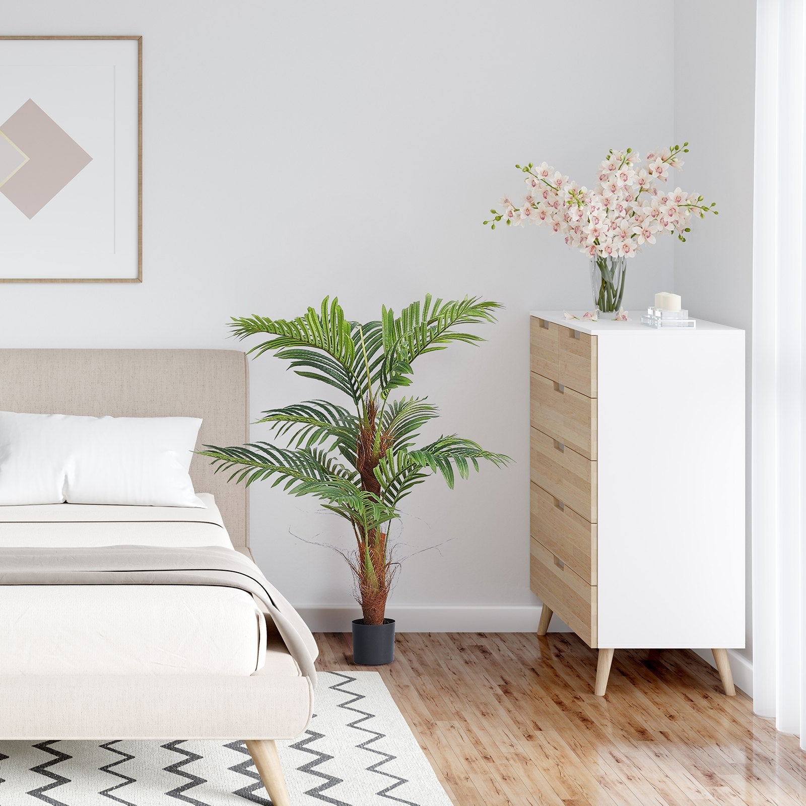 VEVOR Artificial Palm Tree, 4 FT Tall Faux Plant, Secure PE Material & Anti-Tip Tilt Protection Low-Maintenance Plant, Lifelike Green Fake Tree for Home Office Warehouse Decor Indoor Outdoor