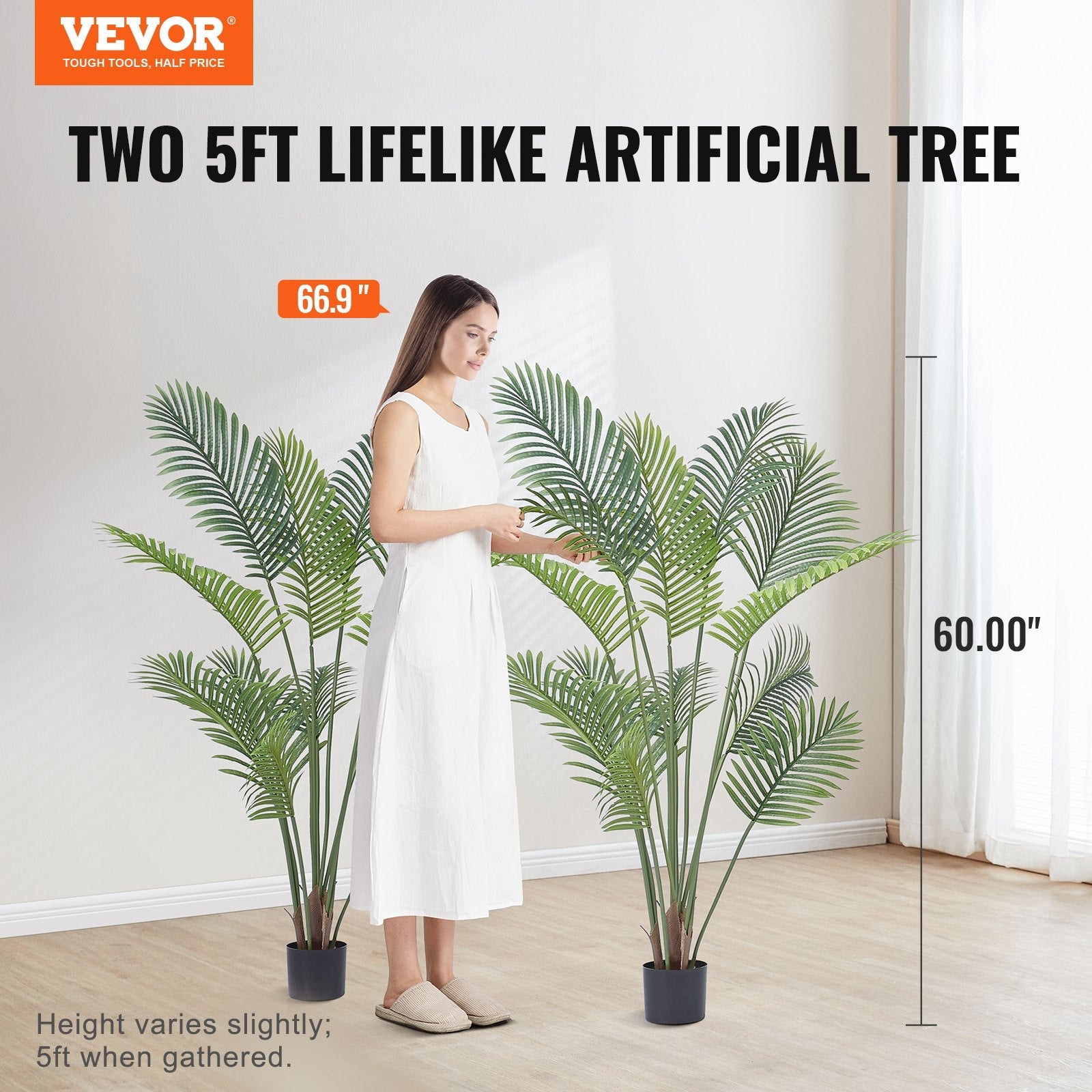 VEVOR Artificial Palm Tree, 5 FT Tall Faux Plant, Secure PE Material & Anti-Tip Tilt Protection Low-Maintenance Plant, Lifelike Green Fake Tree for Home Office Warehouse Decor Indoor Outdoor