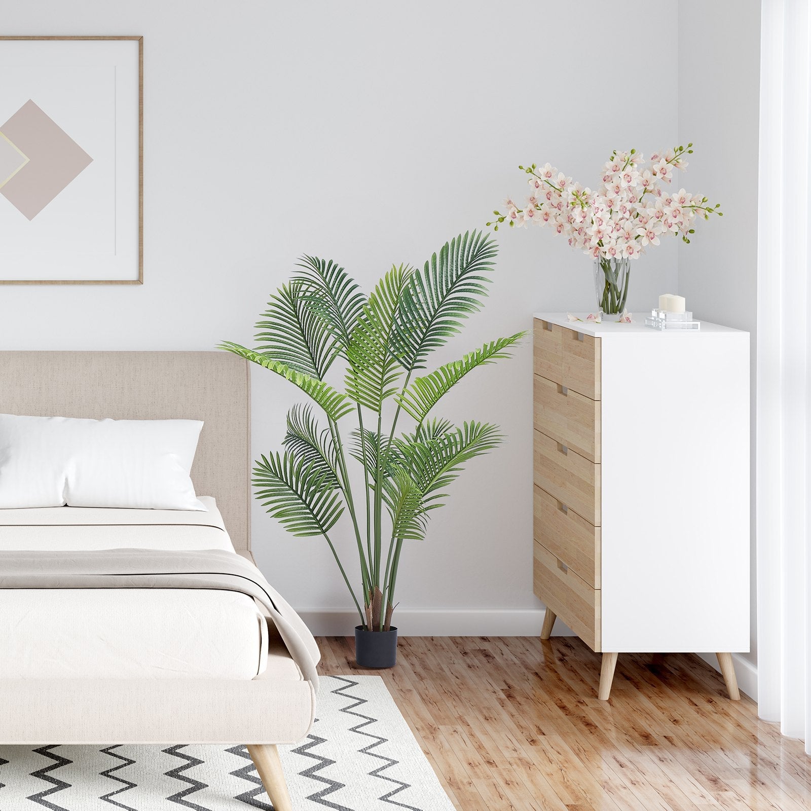 VEVOR Artificial Palm Tree, 5 FT Tall Faux Plant, Secure PE Material & Anti-Tip Tilt Protection Low-Maintenance Plant, Lifelike Green Fake Tree for Home Office Warehouse Decor Indoor Outdoor