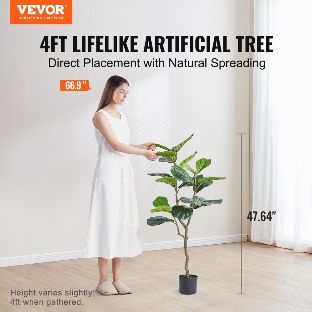 VEVOR Artificial Tulip Tree, 4 FT Tall Faux Plant, Secure PE Material & Anti-Tip Tilt Protection Low-Maintenance Plant, Lifelike Green Fake Potted Tree for Home Office Warehouse Decor Indoor Outdoor