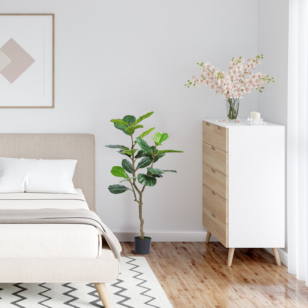 VEVOR Artificial Tulip Tree, 4 FT Tall Faux Plant, Secure PE Material & Anti-Tip Tilt Protection Low-Maintenance Plant, Lifelike Green Fake Potted Tree for Home Office Warehouse Decor Indoor Outdoor