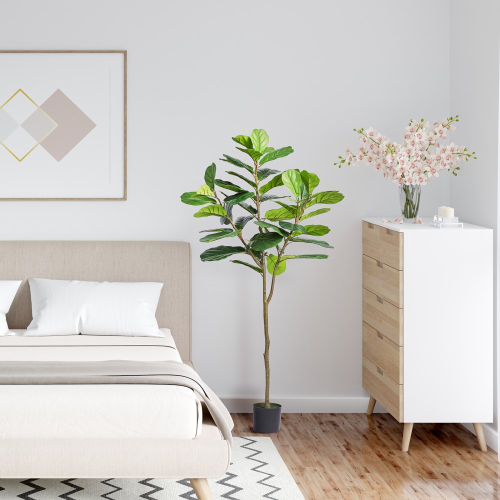 VEVOR Artificial Harp Tree, 6 FT Tall Faux Tulip Plant, PE Material & Anti-Tip Tilt Protection Low-Maintenance Plant, Lifelike Green Fake Potted Tree for Home Office Warehouse Decor Indoor Outdoor